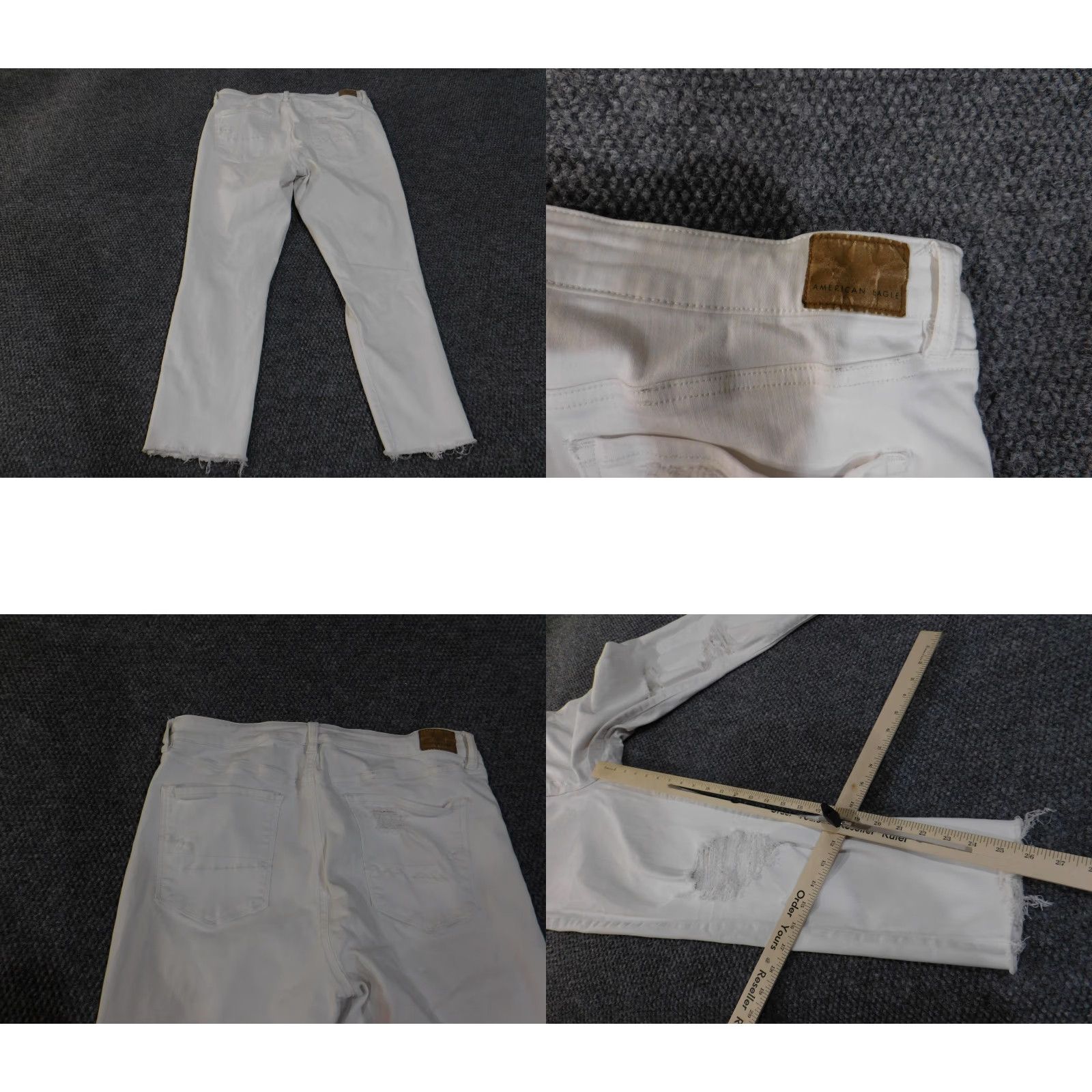 Vintage American Eagle Jeans Women 16 Long White Hi-Rise Jegging Distressed Frayed Hem Womens Size 38" / US 16 / IT 52 - 8 Thumbnail