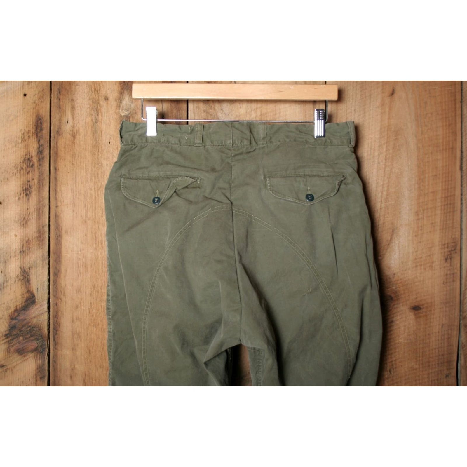 Olive VINTAGE Army Olive Green Canvas Pants 32x32 Mens 1940s 1950s Military Work Pants Canvas Olive Green 32 Inseam 32 Mens Size US 32 / EU 48 - 4 Thumbnail