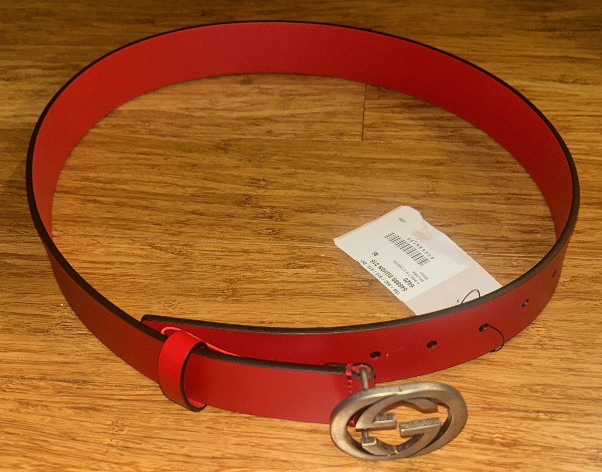 Gucci Gucci GG Interlocking Belt Red 546389 Size 34 - 2 Thumbnail