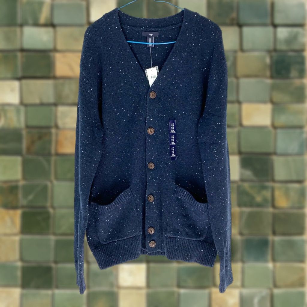 Gap VINTAGE Gap Outlet Neppy Blue Confetti V-Neck Wool Blend Cardigan Mens Medium Size US M / EU 48-50 / 2 - 1 Thumbnail