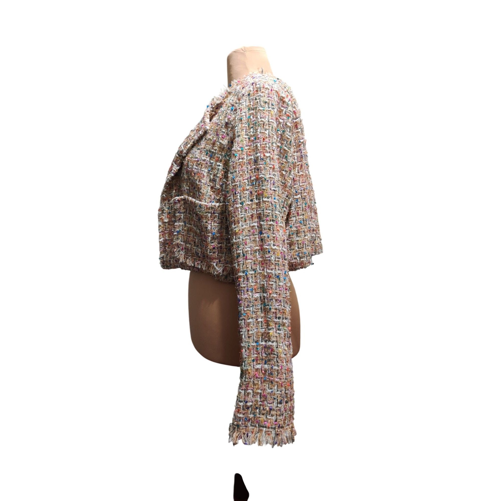 Fashion Nova Fashion Nova 1XL Womens Cropped Tweed Jacket Multicolor Text Size XL / US 12-14 / IT 48-50 - 13 Thumbnail
