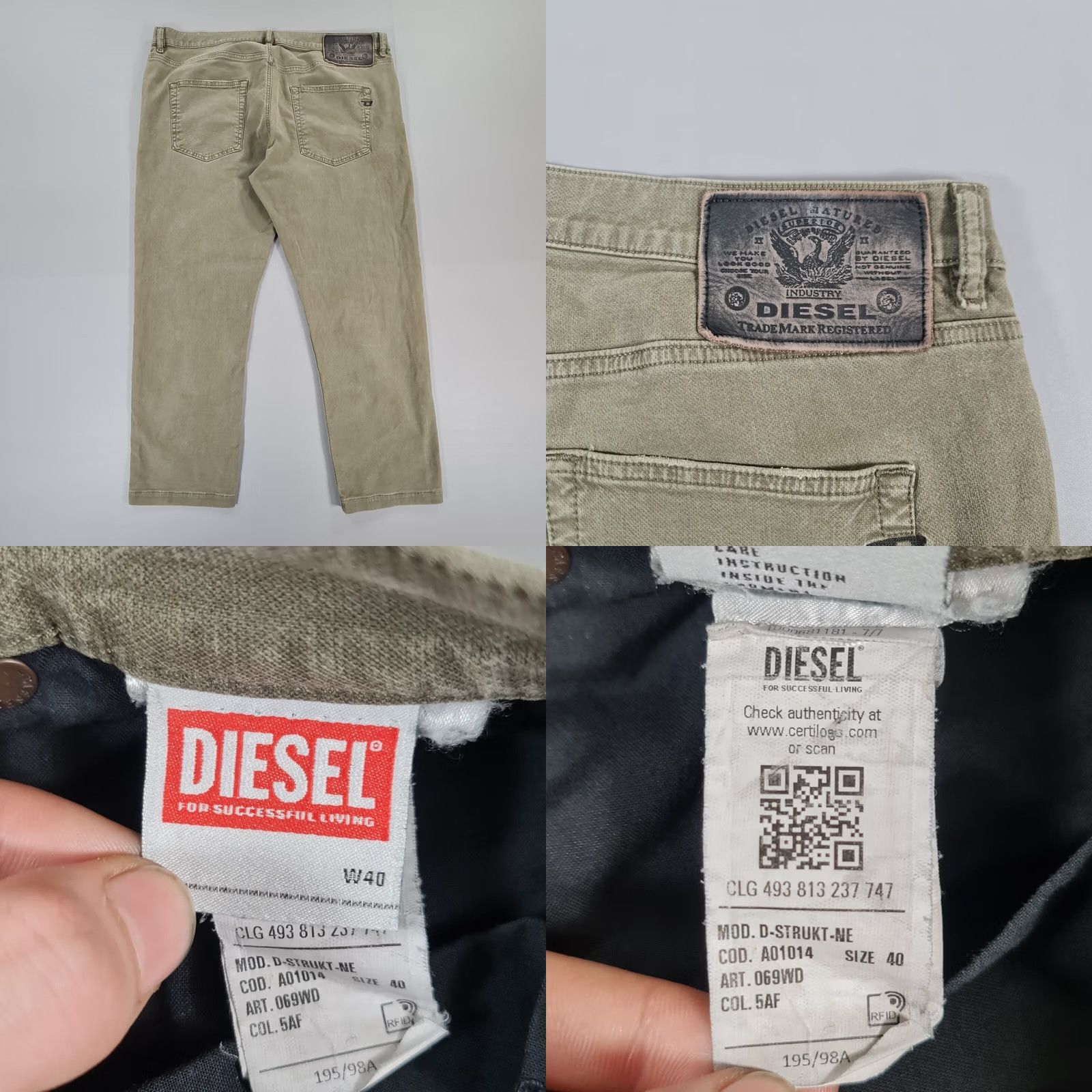 Diesel Diesel D Strukt Jeans Slim Fit W40 L26 Denim Stretch Green Men Size US 40 / EU 56 - 8 Thumbnail