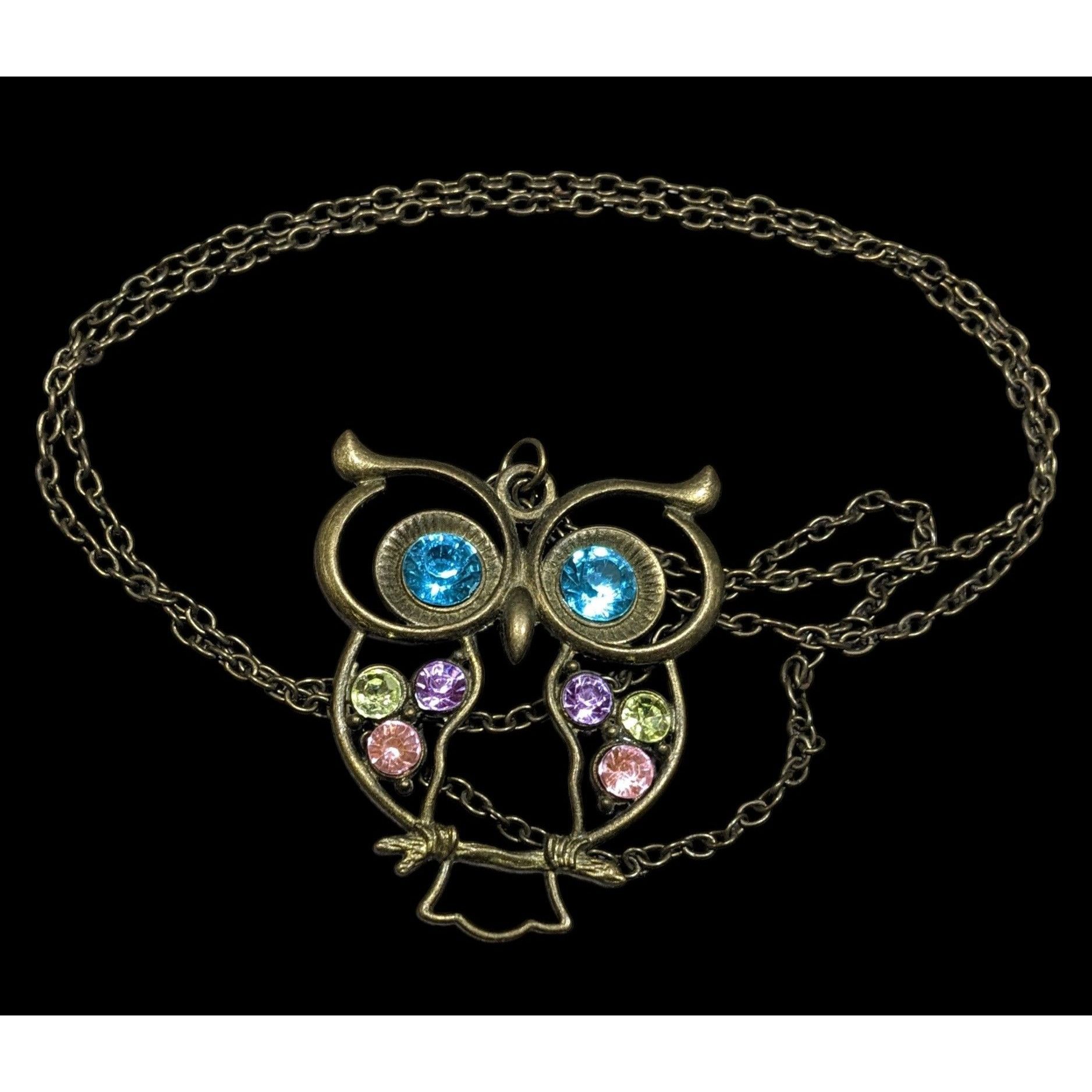 Other Whimsical Owl Themed Rainbow Gemmed Antiqued Gold Tone Penda Size ONE SIZE - 1 Thumbnail