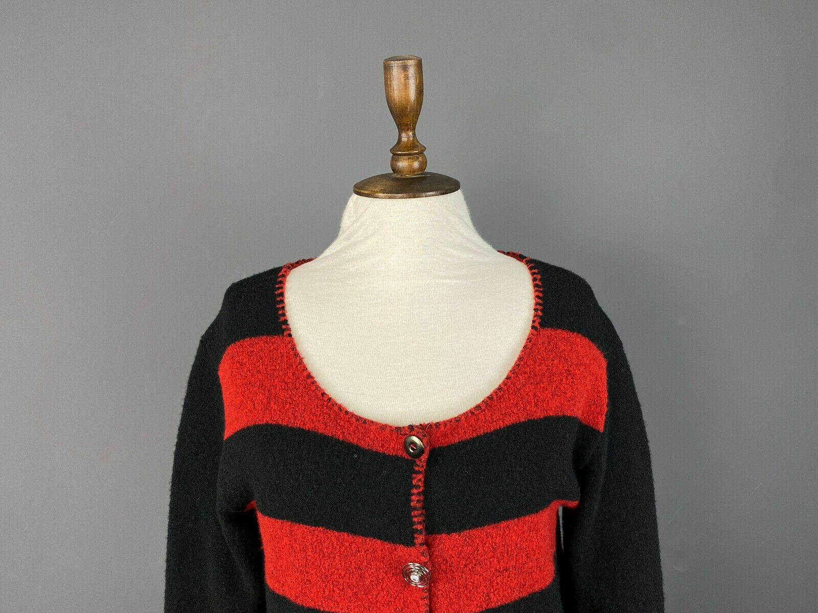Designer Elisa Cavaleti Italia Black Red Stripe Wool Sweater XL / 4 Size XL / US 12-14 / IT 48-50 - 2 Thumbnail