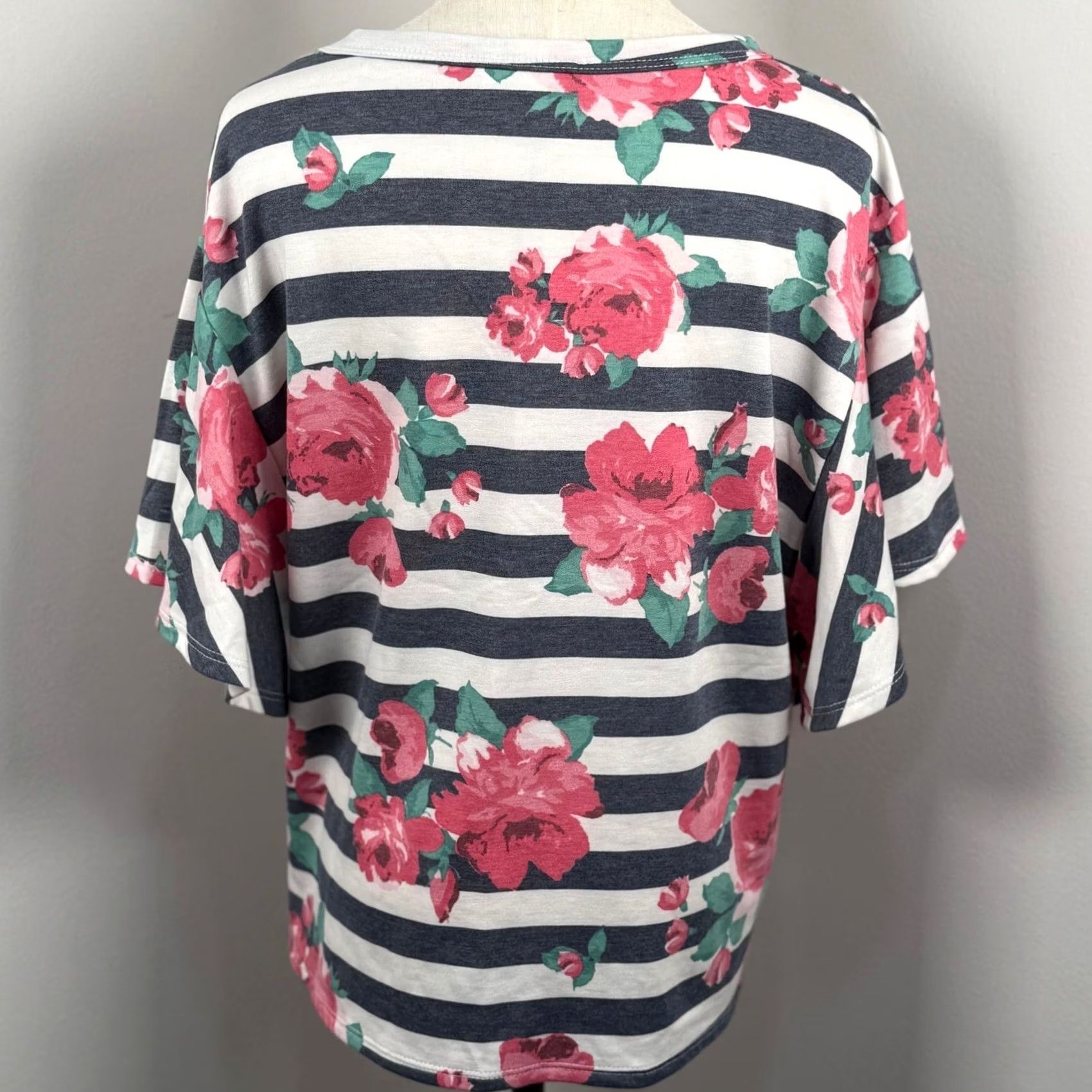 Pinko Womens Large Top Navy White Striped Floral Boxy Tee 4152-1P Boho Size L / US 10 / IT 46 - 4 Thumbnail