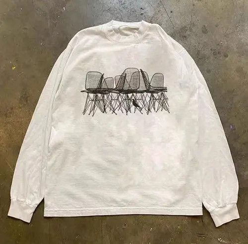 Japanese Brand White street retro chair pattern long sleeve t-shirt Size US L / EU 52-54 / 3 - 1 Thumbnail