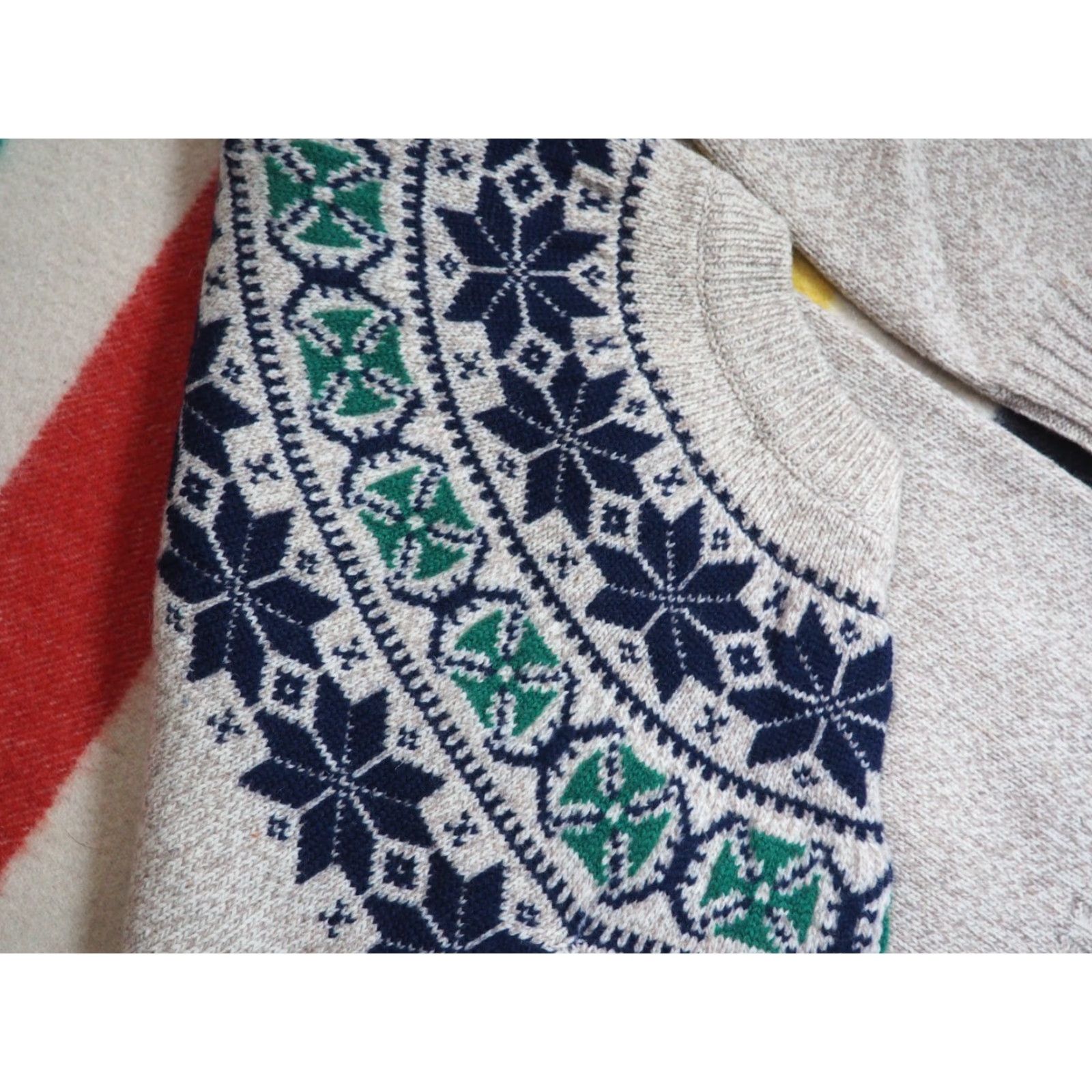 Vintage VTG 70s Woolrich Wool Beige Fair Isle Nordic Camp Pullover Sweater Unisex L Size US L / EU 52-54 / 3 - 7 Thumbnail