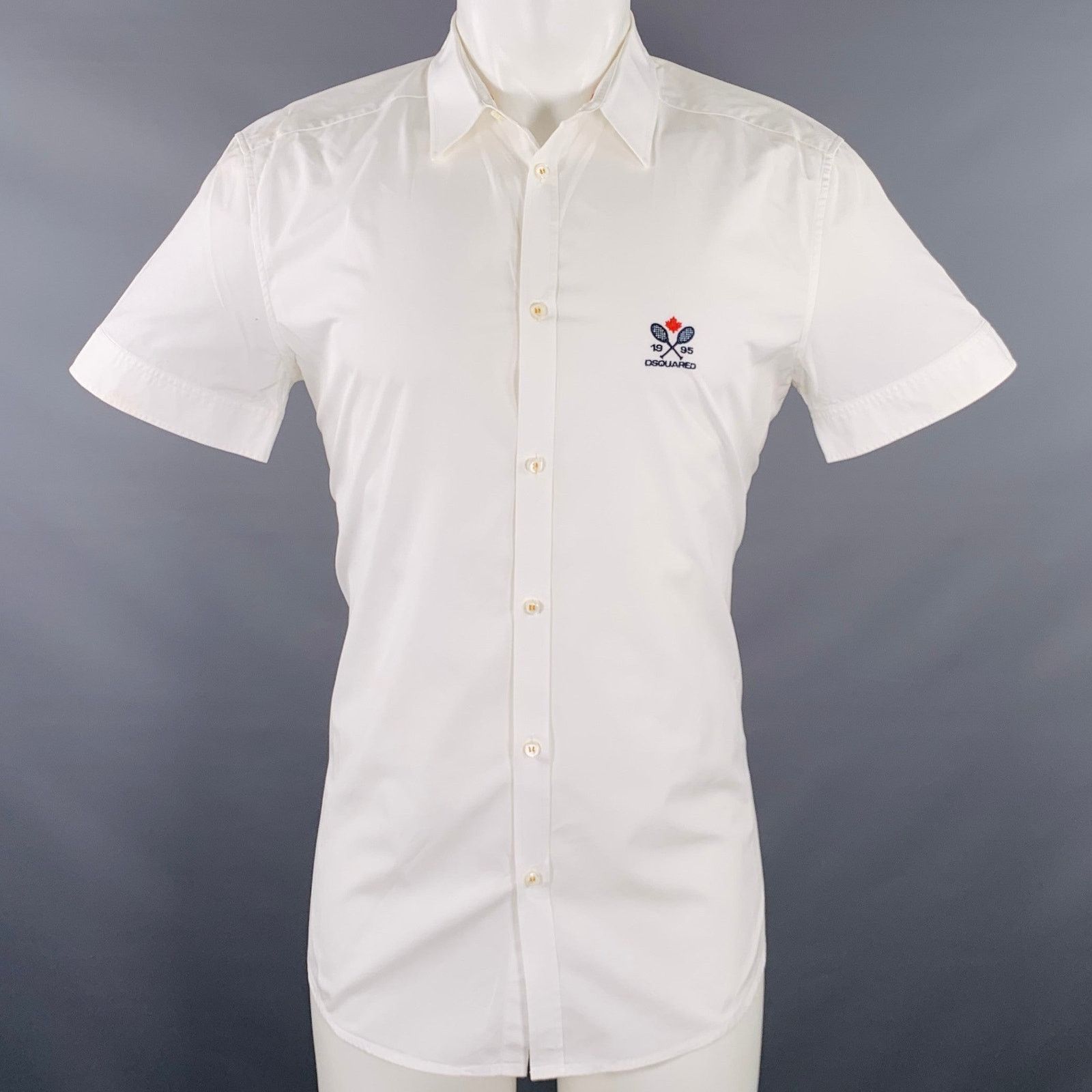 Dsquared2 Size M White Navy Embroidery Cotton Short Sleeve Shirt Size US M / EU 48-50 / 2 - 1 Thumbnail