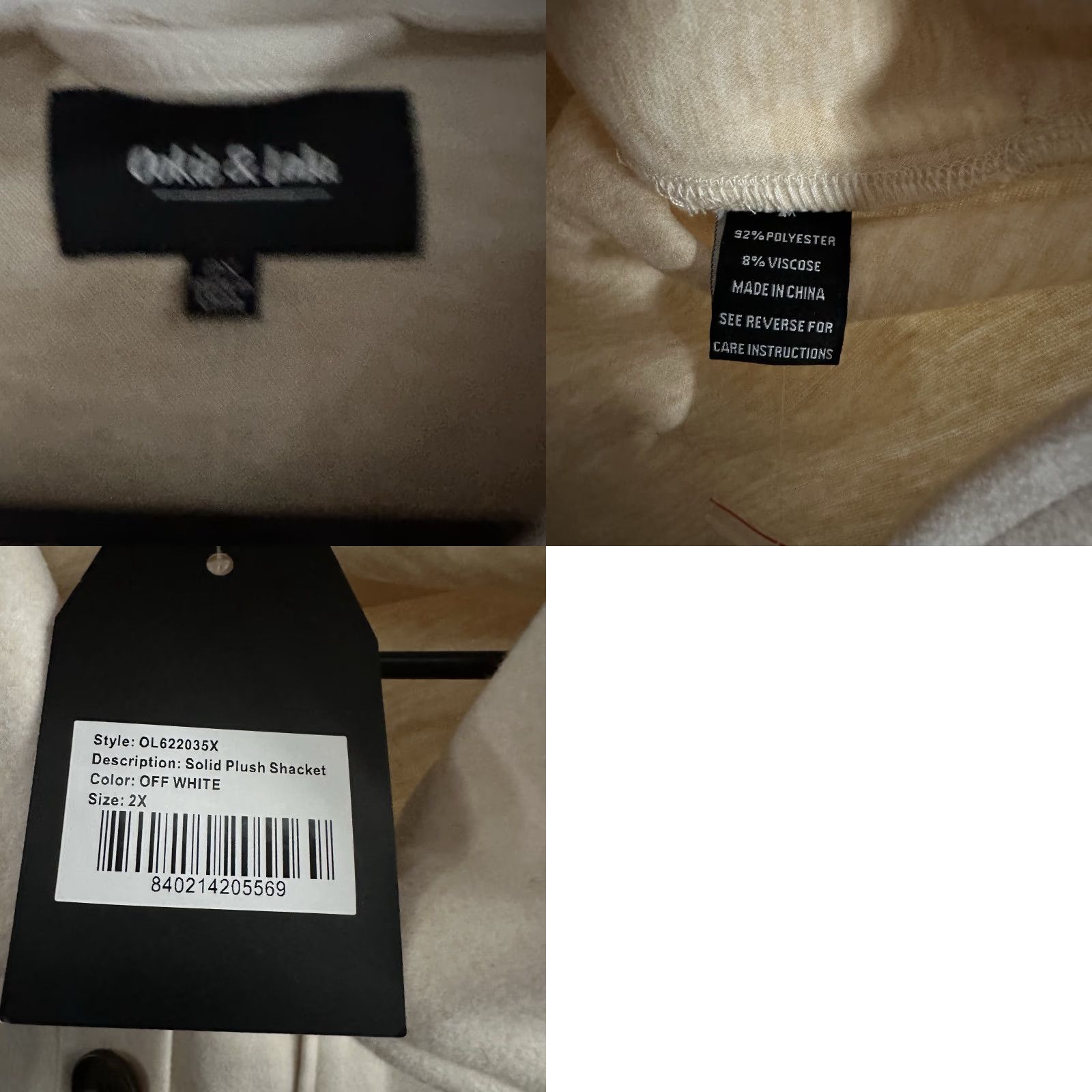 Vintage Ookie And Lola Womens Jacket 2X Ivory Solid Plush Shacket Polyester Blend Size XXL / US 16-18 / IT 52-54 - 8 Thumbnail