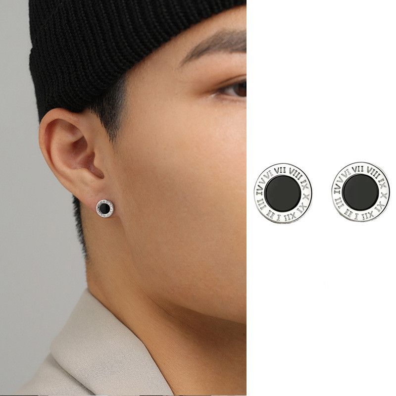 Diamond Earrings x Jewelry Roman Vintage Earrings One Pairs Chrome Jewelry in Silver, Men's