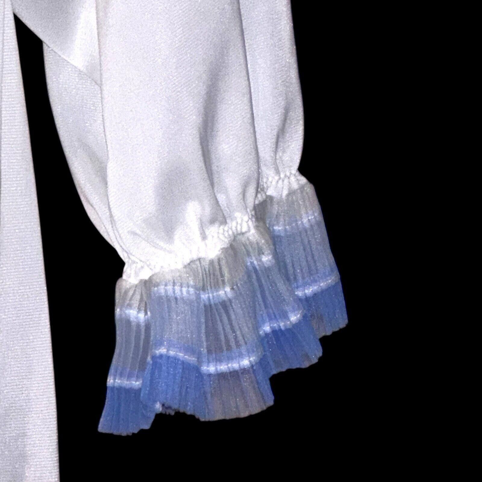 Designer Vintage Blue Pleated Chiffon Trim Nylon Bed Jacket Sz M Size ONE SIZE - 2 Thumbnail