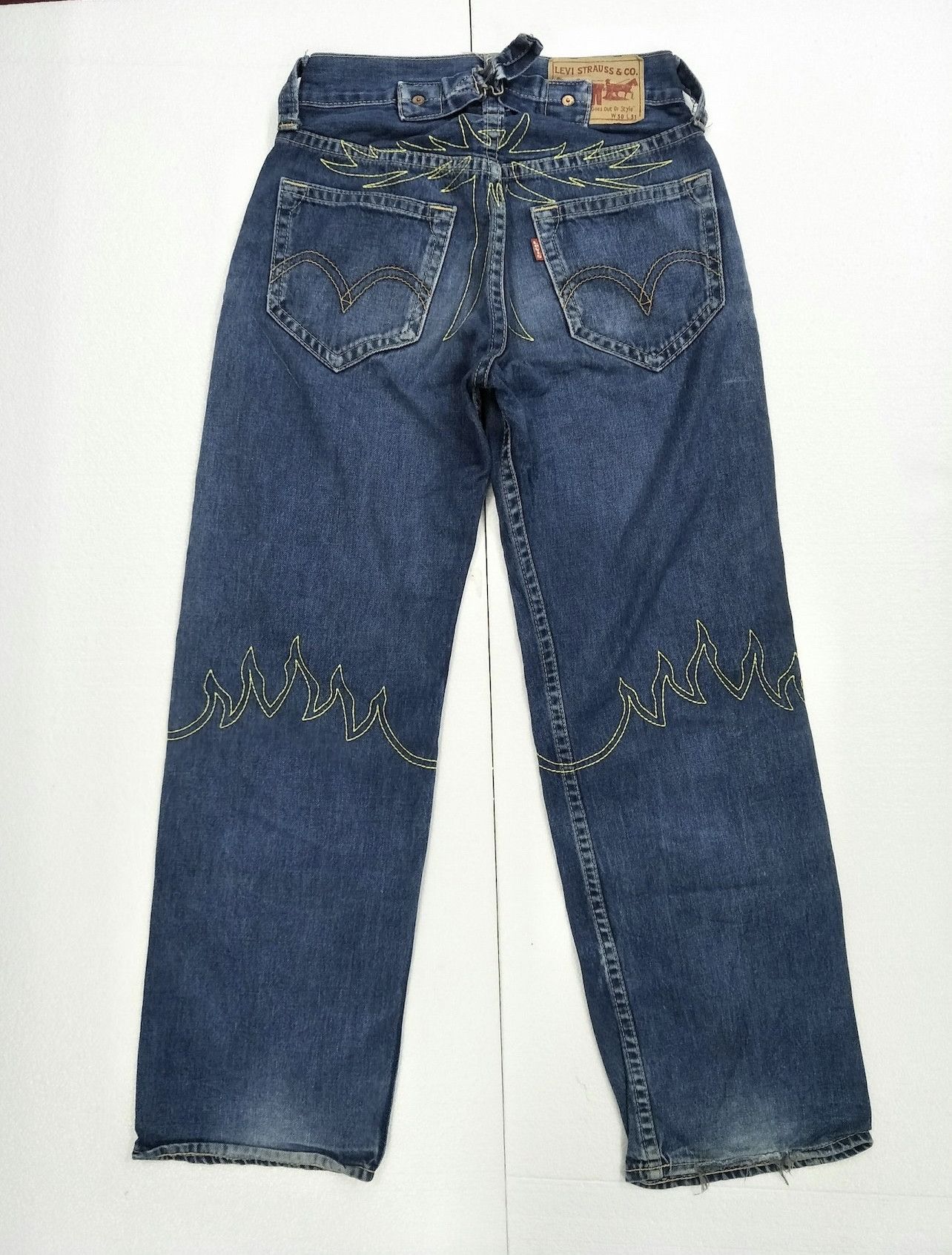 If Six Was Nine × Levi's × Vintage Levis Buckle Baggy Wide Leg Flamming Stitch Travis Scott Size US 30 / EU 46 - 1 Thumbnail
