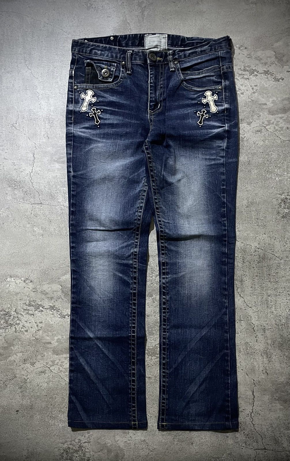 Tornado Mart Y2k Lolita skull cross ifsixwasnine bootcut jeans Size US 31 - 2 Thumbnail