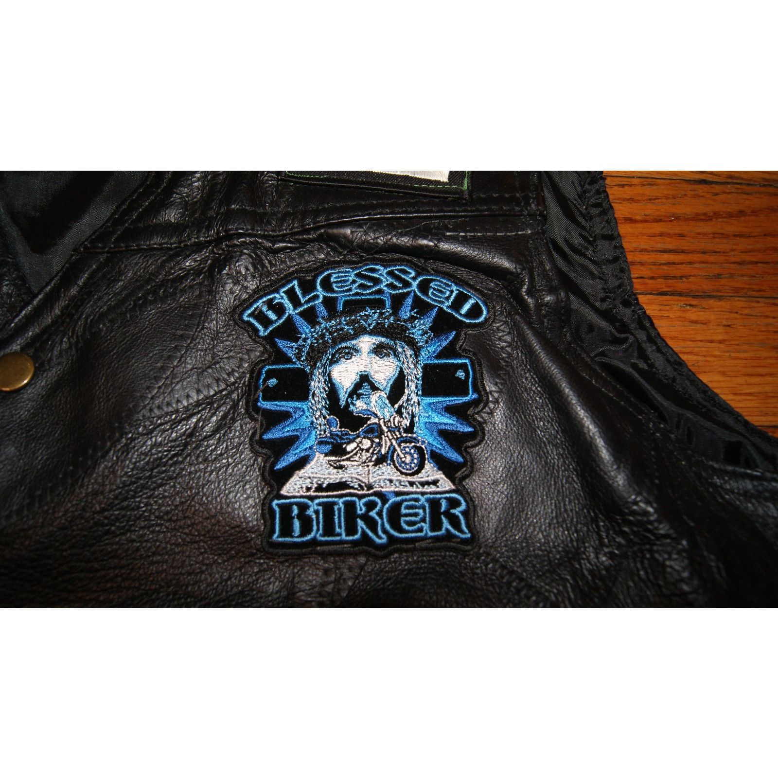 Vintage Genuine Leather Vest XL Navarre Leather Comp. Jesus Patches Size US XL / EU 56 / 4 - 5 Thumbnail