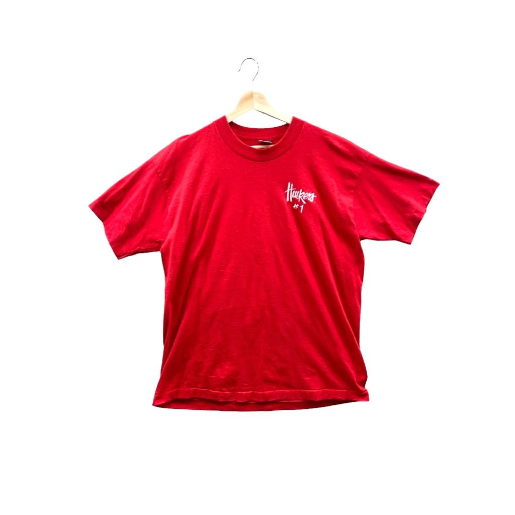 Fruit Of The Loom × Vintage VTG 1990's Nebraska University College Football T-Shirt Size US XL / EU 56 / 4 - 11 Thumbnail