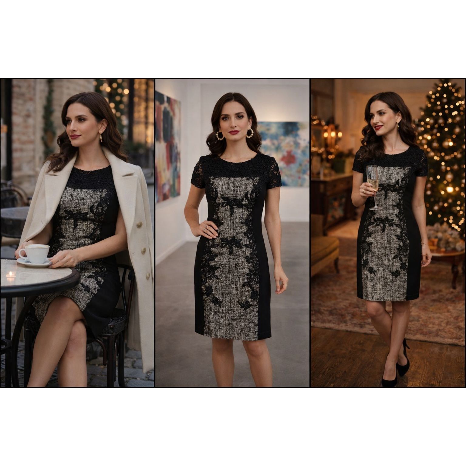 Other Moulinette Soeurs Women Sheath Dress Blk Tweed Lace 6 Quiet Size M / US 6-8 / IT 42-44 - 1 Thumbnail