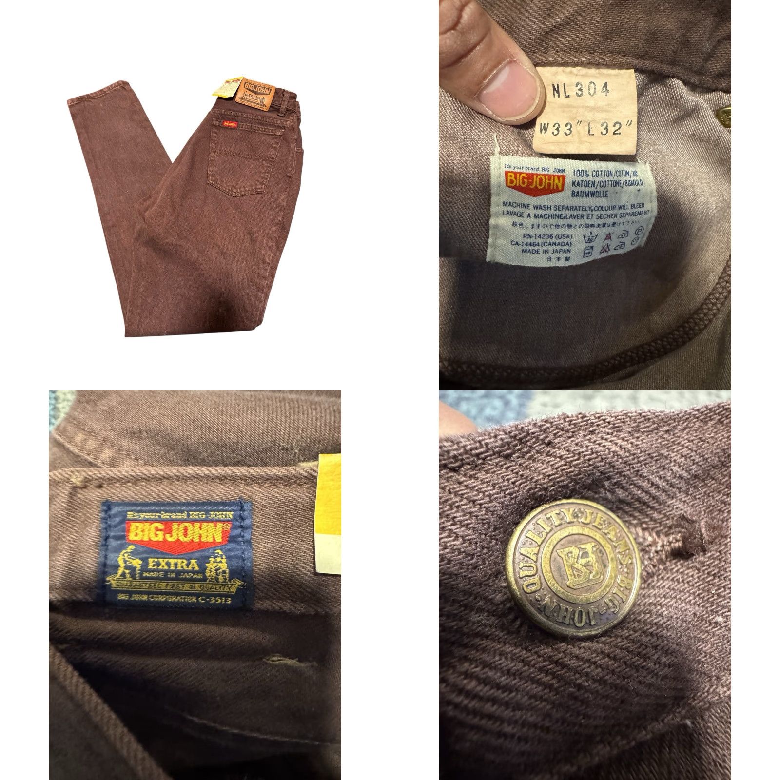 Big John VINTAGE BIG JOHN Jeans NL304 Brown Denim Men’s 33x32 5-Pocket Made in Japan Extra Size US 33 - 10 Thumbnail