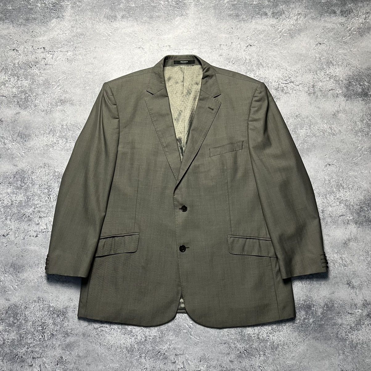 Balmain × Pierre Balmain × Vintage Vintage Balmain Homme Grey Wool Blazer Jacket Designer Size 46R - 1 Thumbnail