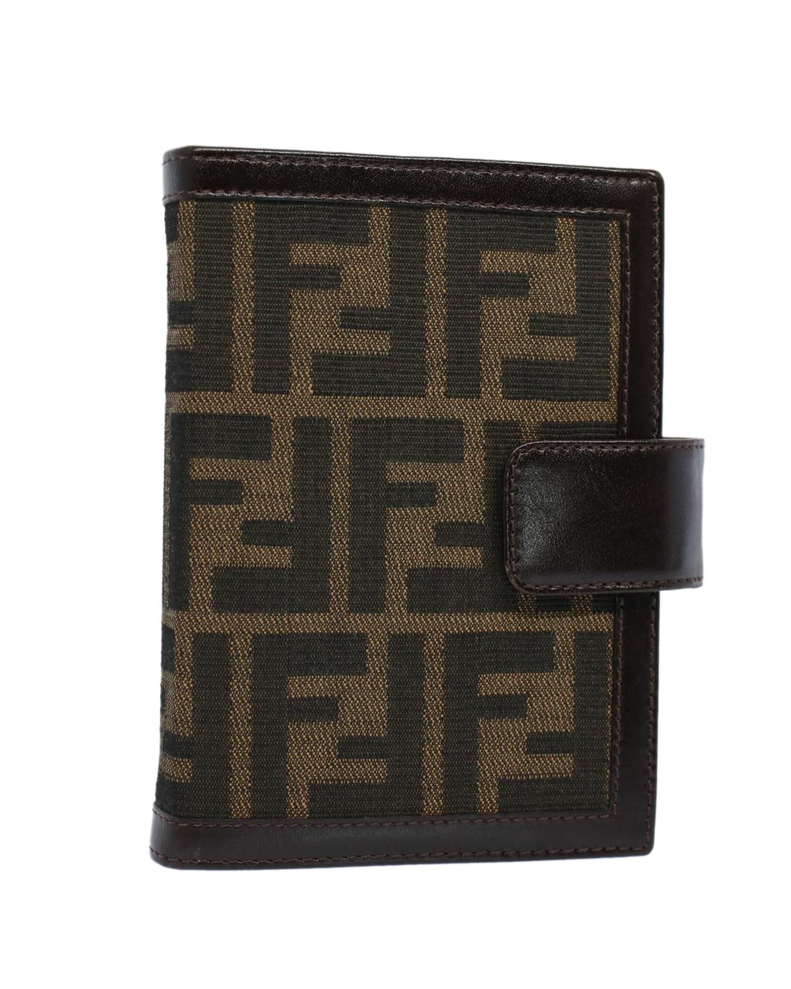 image of Fendi Brown Canvas Day Planner Cover With Zucca Pattern Design, Women's