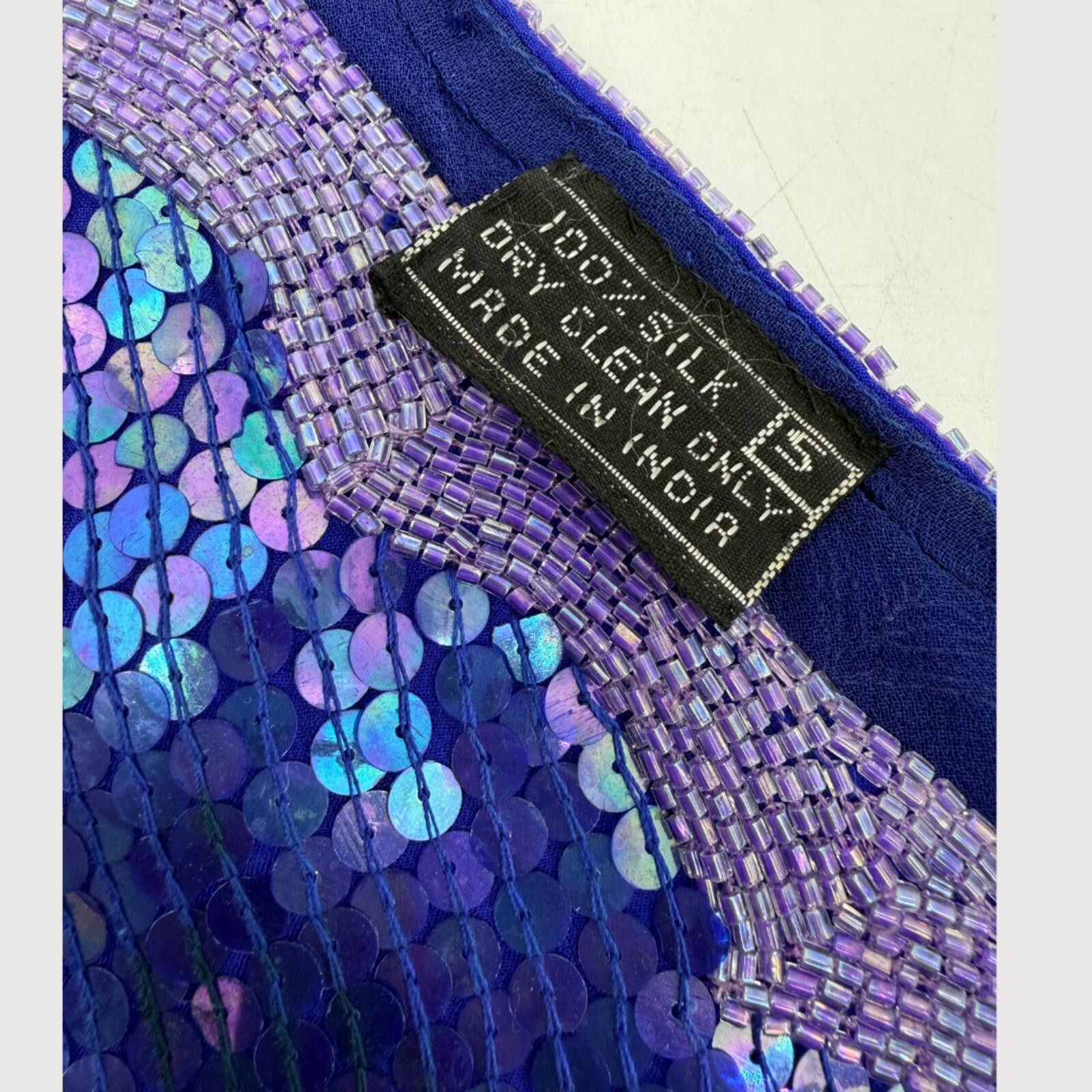 Unknown London Vintage 1980s Silk Sequin Beaded Skirt Set Blue Purple S Size S / US 4 / IT 40 - 4 Thumbnail
