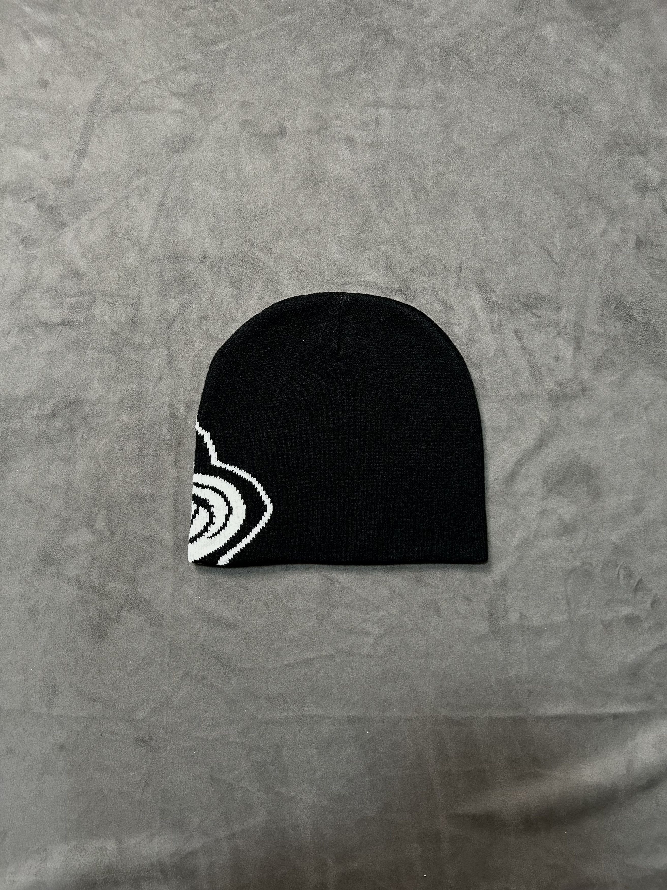 Japanese Brand Angry Wolf Graphic Graphic No Cuff Knit Beanie Black Hat OS Size ONE SIZE - 4 Thumbnail