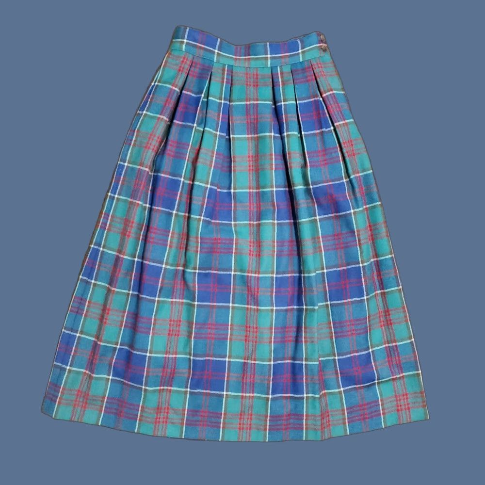 Vintage VINTAGE J.G. Hook Green Blue Plaid Preppy Ducks A-Line Skirt Size 4 Women/Adult? Size 27" / US 4 / IT 40 - 1 Thumbnail