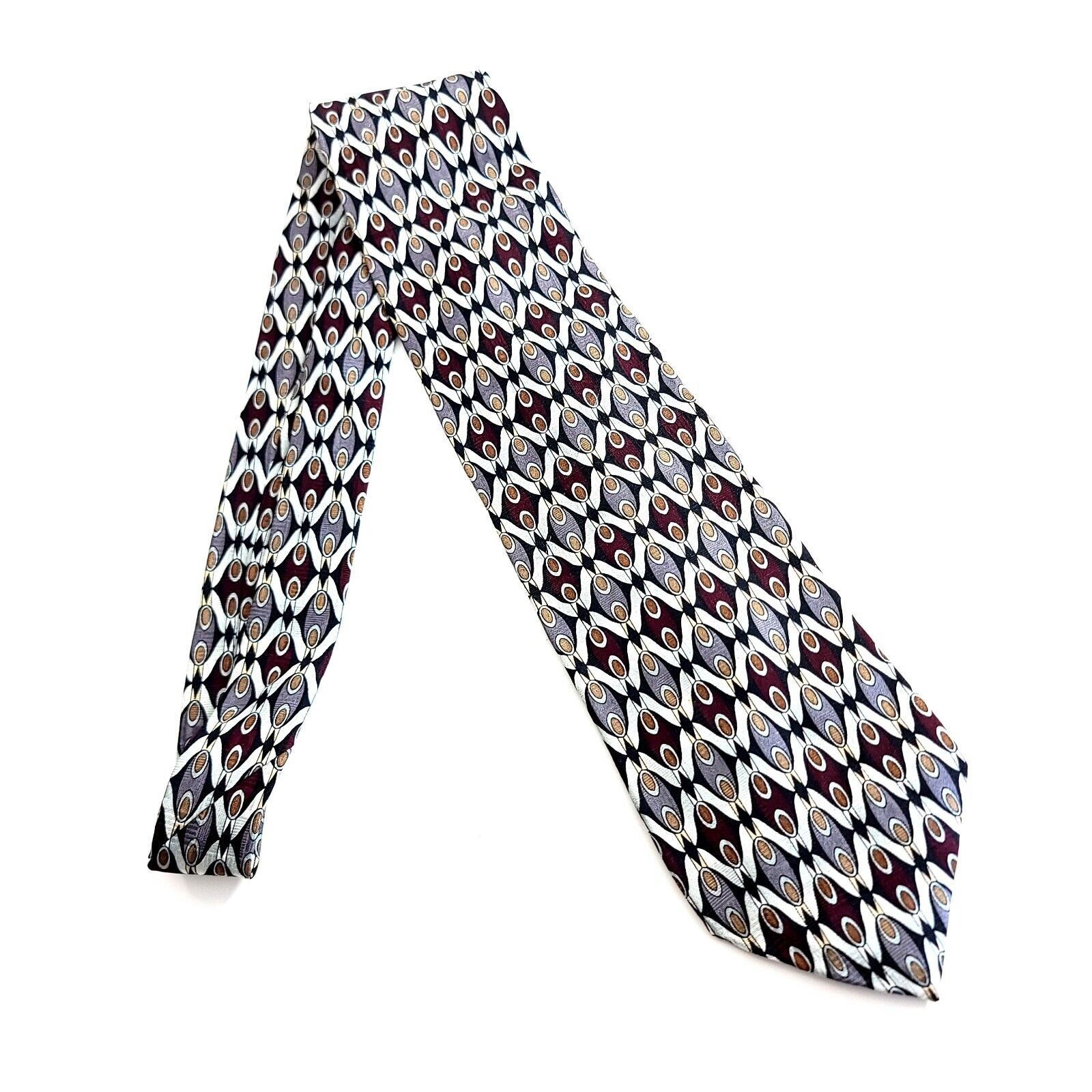 Vintage Martin Wong Red Silver Tan Print Short Wide Silk Tie Size ONE SIZE - 6 Thumbnail