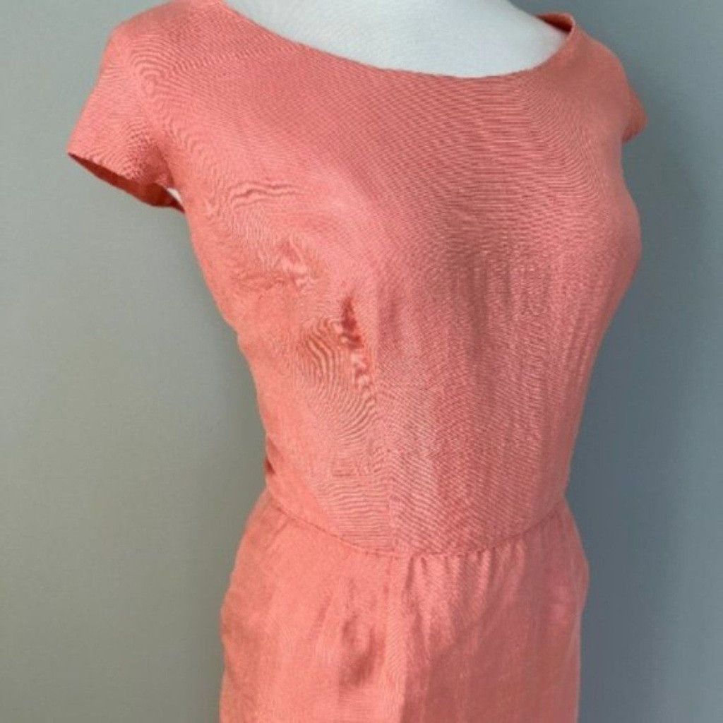 Vintage Vintage 1950s Peach Silk Linen Short Sleeve Summer Dress Size L / US 10 / IT 46 - 5 Thumbnail