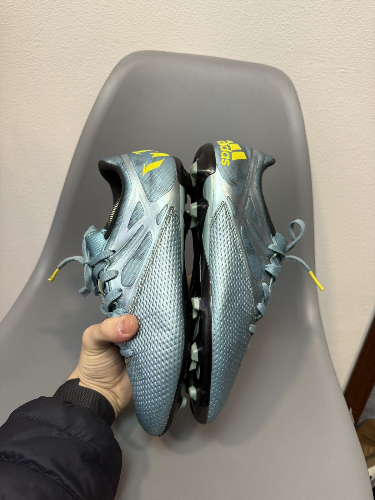 Adidas Mens Vintage Adidas Messi Boots FG Cleats Ice Metallic Blue Size US 9 / EU 42 - 7 Thumbnail