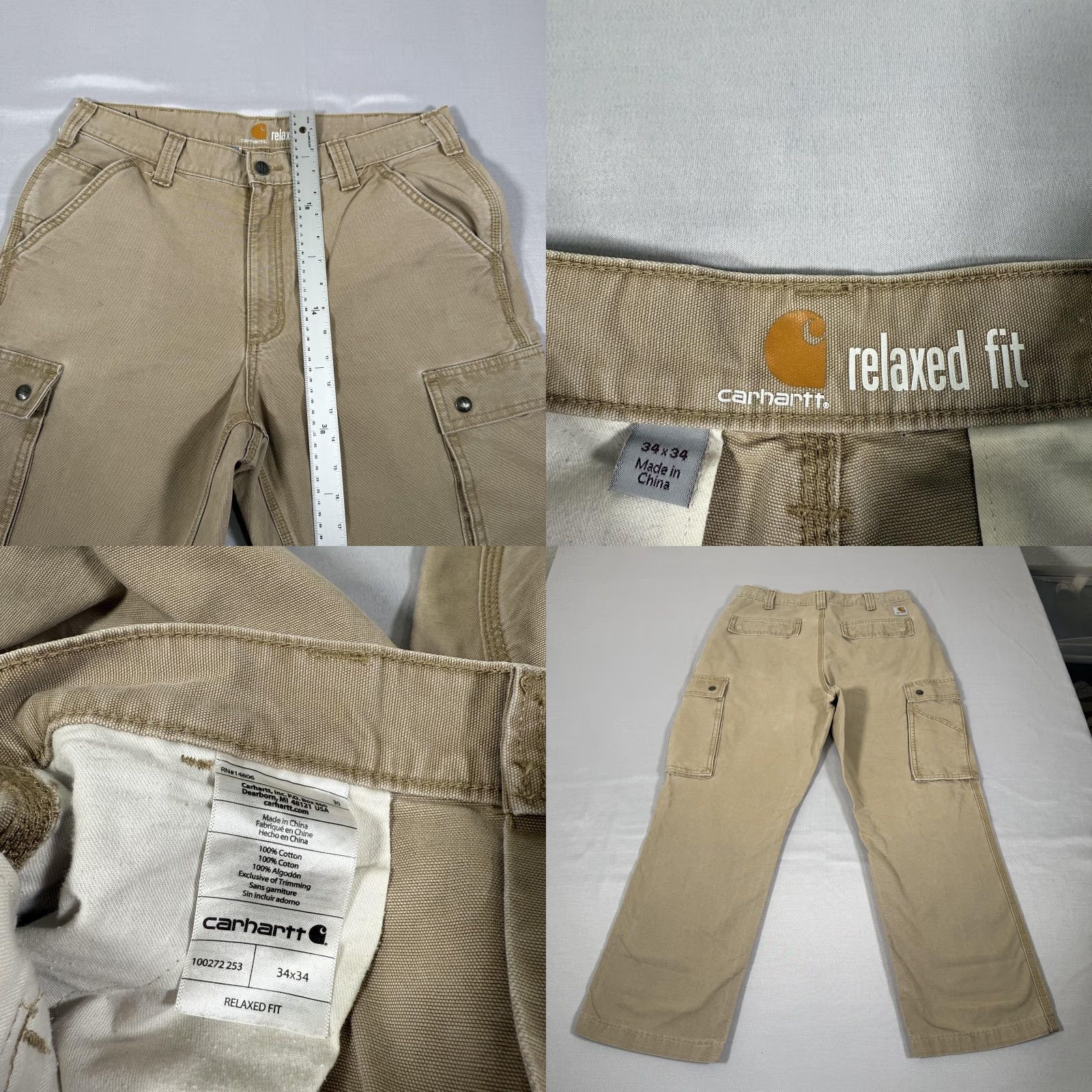 Carhartt Carhartt Pants Mens 34x30 Beige Canvas Cargo Relaxed Fit Utility Workwear 100272 Size US 34 / EU 50 - 9 Thumbnail