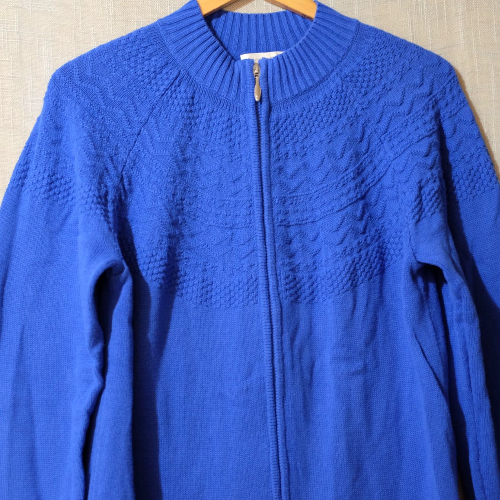 Vintage Christopher & Banks Zip Up Sweater Women's L Royal Blue Knit Full Zip Lightweight 100% Cotton Casual Autumn Winter Fall Men's? Size L / US 10 / IT 46 - 2 Thumbnail