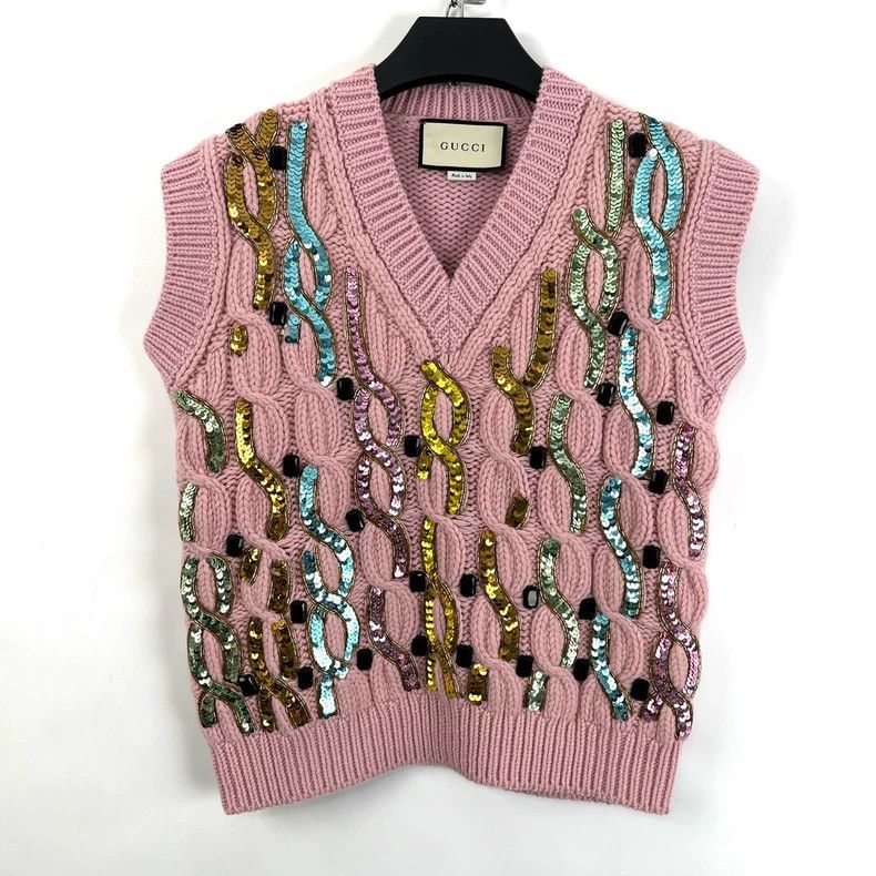 Gucci Gucci Embroidered sequin knitted vest Size S / US 4 / IT 40 - 1 Thumbnail