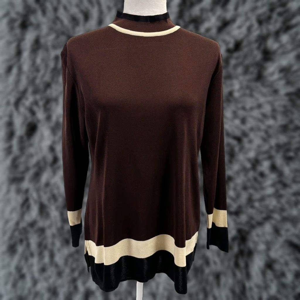 Vintage VINTAGE Exclusively Misook Sweater Petites Medium PM Brown Fine Knit Mock Neck Long Sleeve Womens Size M / US 6-8 / IT 42-44 - 1 Thumbnail