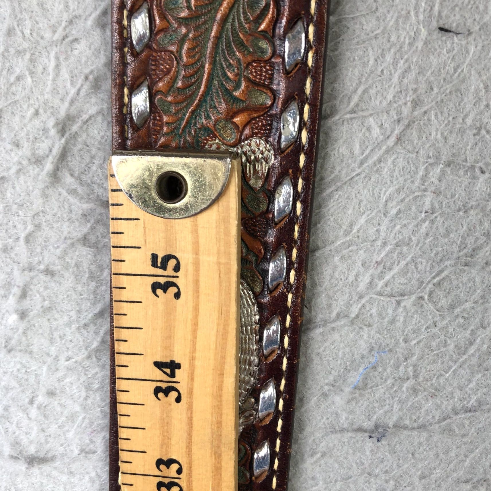 Vintage Belt Mens 36 Brown Leather Western Armadillo Studded Name BOB Animal Design Size 36 - 6 Thumbnail