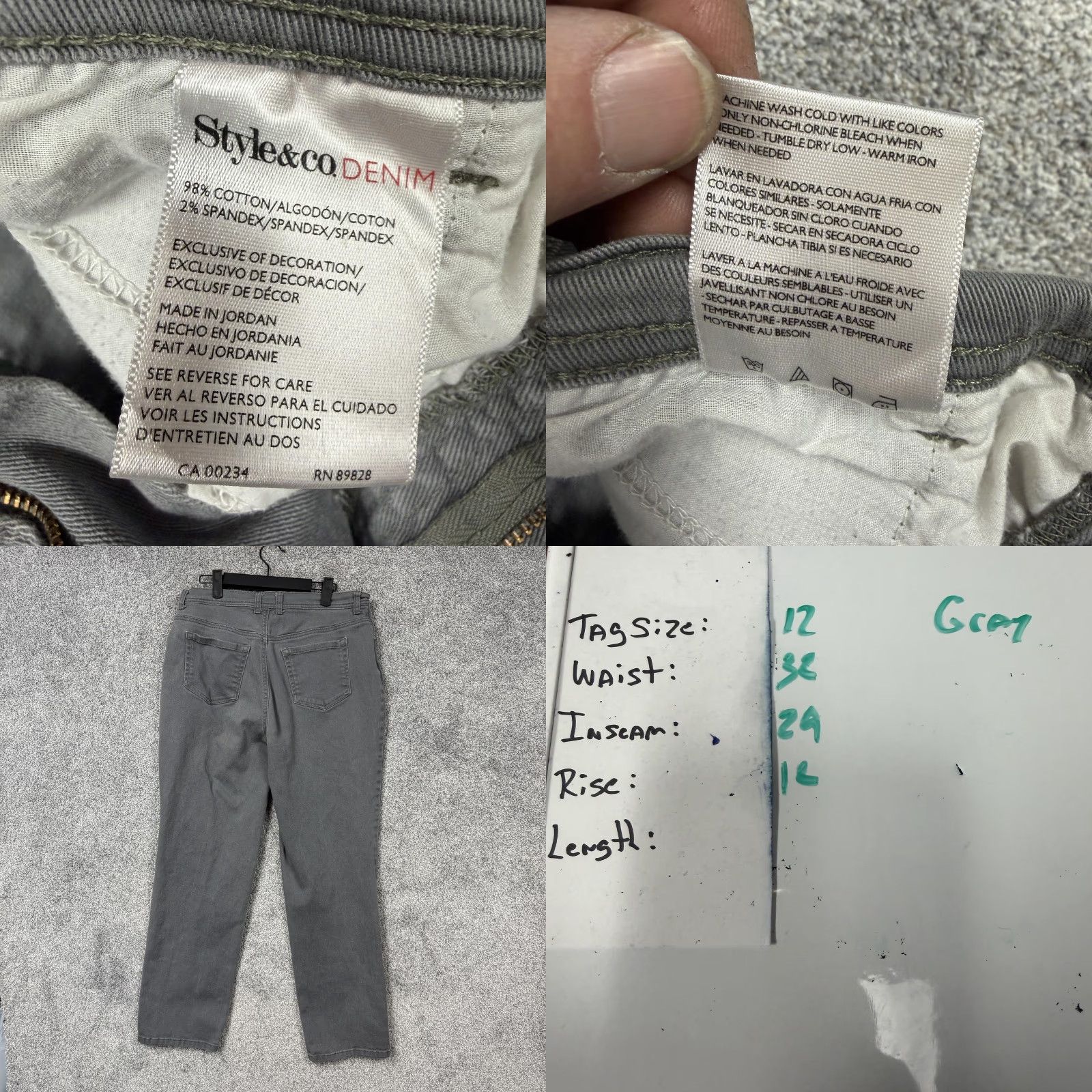 Vintage Style&co. DENIM Jeans Women 12 Gray High-Rise Tummy Control 5-Pocket Design Tapered Leg 29 in Inseam Size 34" / US 12 / IT 48 - 8 Thumbnail