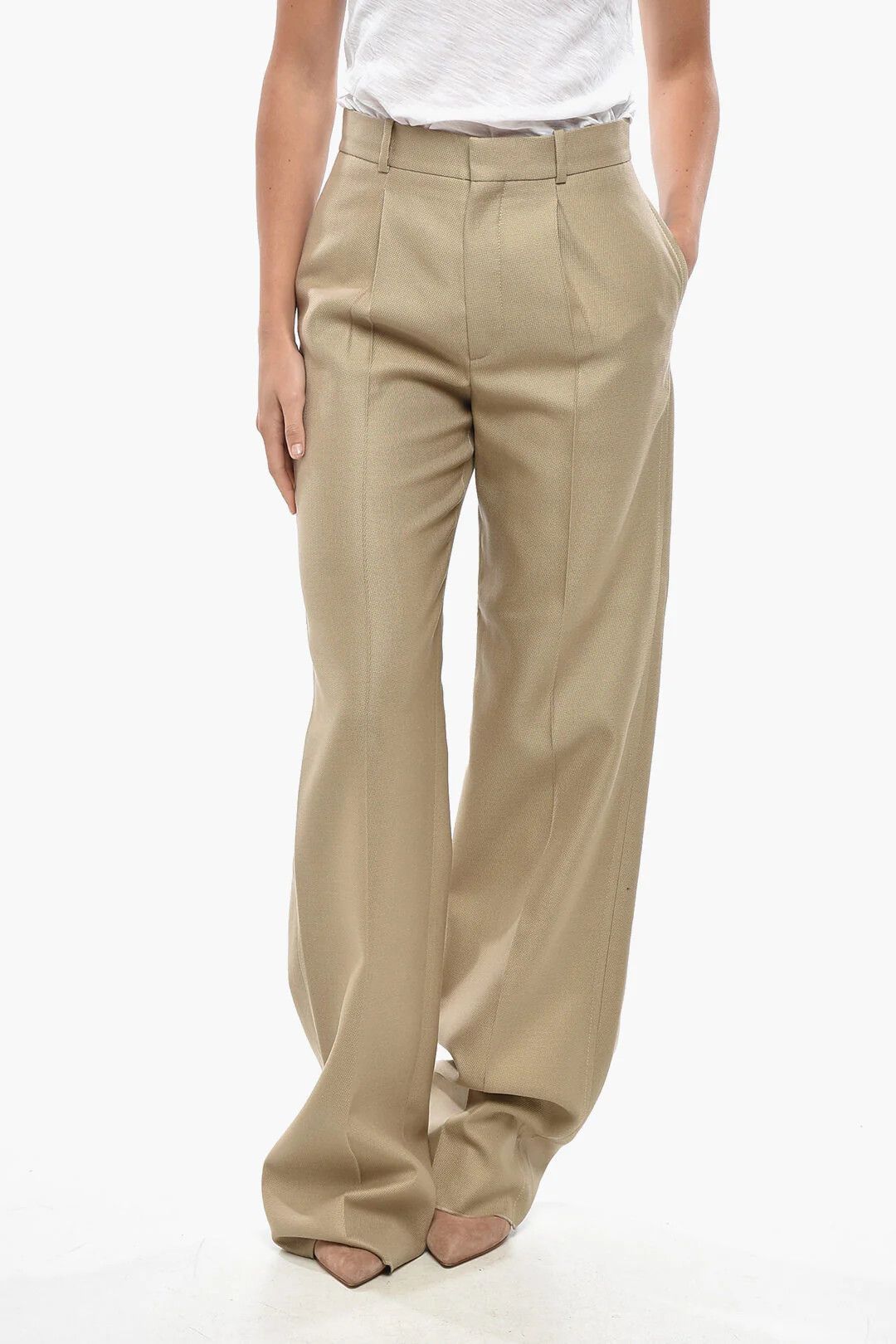 Dior og1mm0326 Virgin Wool-Blend Palazzo Pant in Beige Size 28" / US 6 / IT 42 - 1 Thumbnail