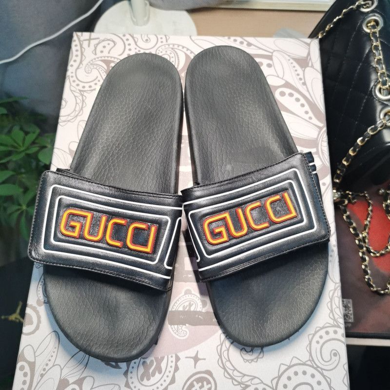 Gucci Gucci Black Logo Leather Slides Size US 8.5 / EU 41-42 - 2 Thumbnail