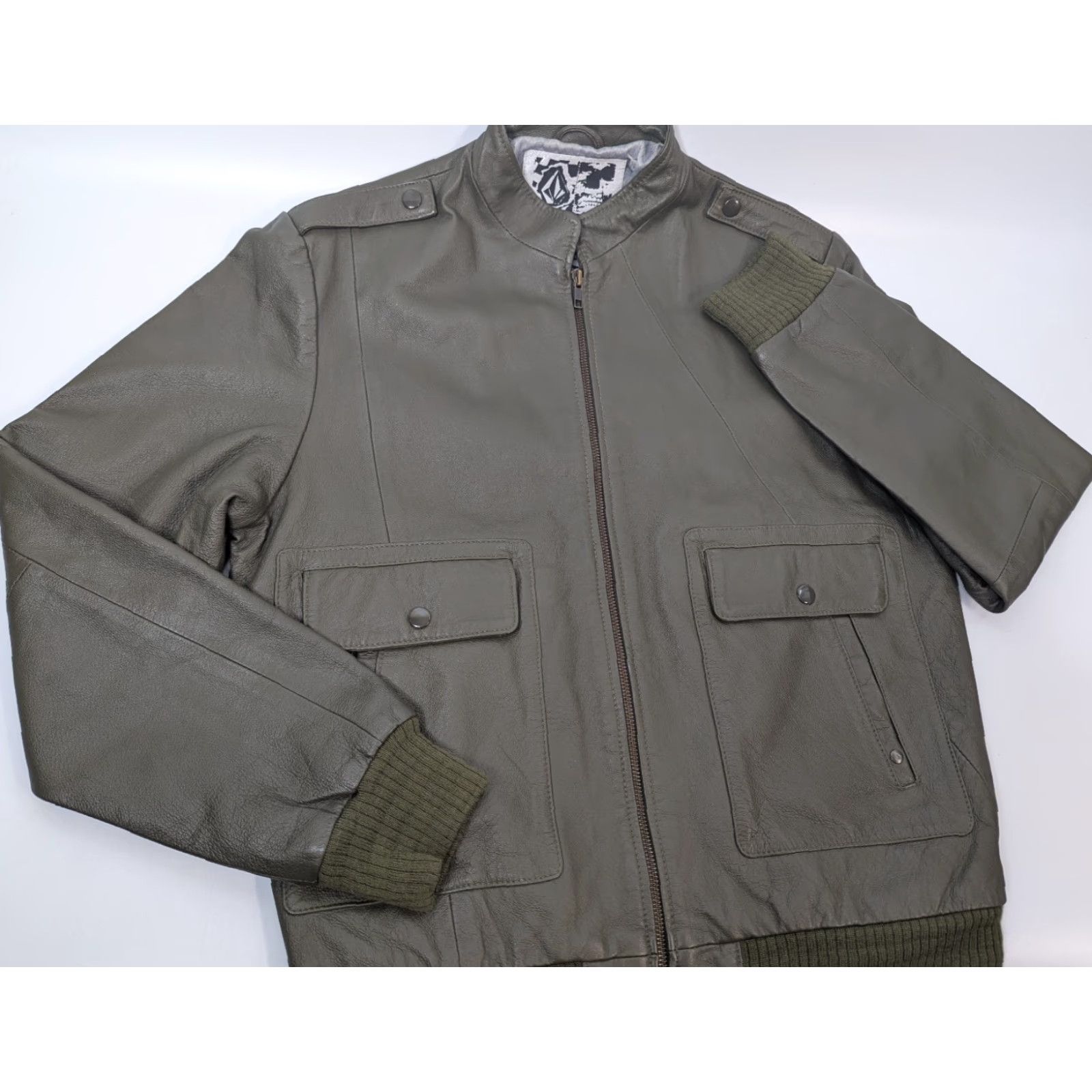 Volcom Volcom Bomber Jacket Mens Size M Green Leather Full Zip Casual Motorcycle Classic 90s Size US M / EU 48-50 / 2 - 2 Thumbnail