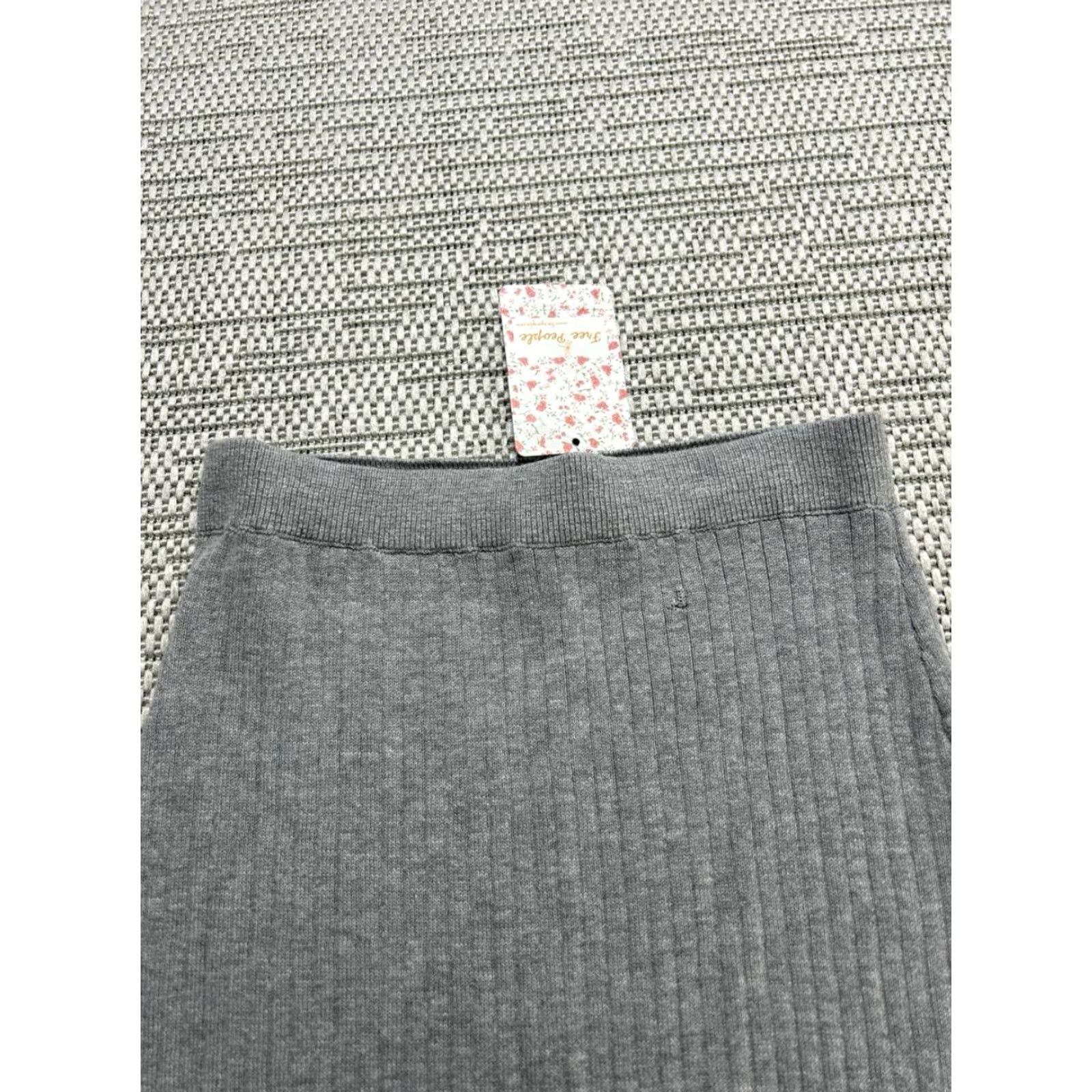 Free People Free People Skyline Rib Midi Skirt Womens XS Gray Cotton Slit Stretch Minimalist Size 26" / US 2 / IT 38 - 3 Thumbnail