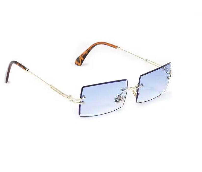 Streetwear Mens Rimless Buffs Glasses Rectangular Gold Blue Lens | Grailed