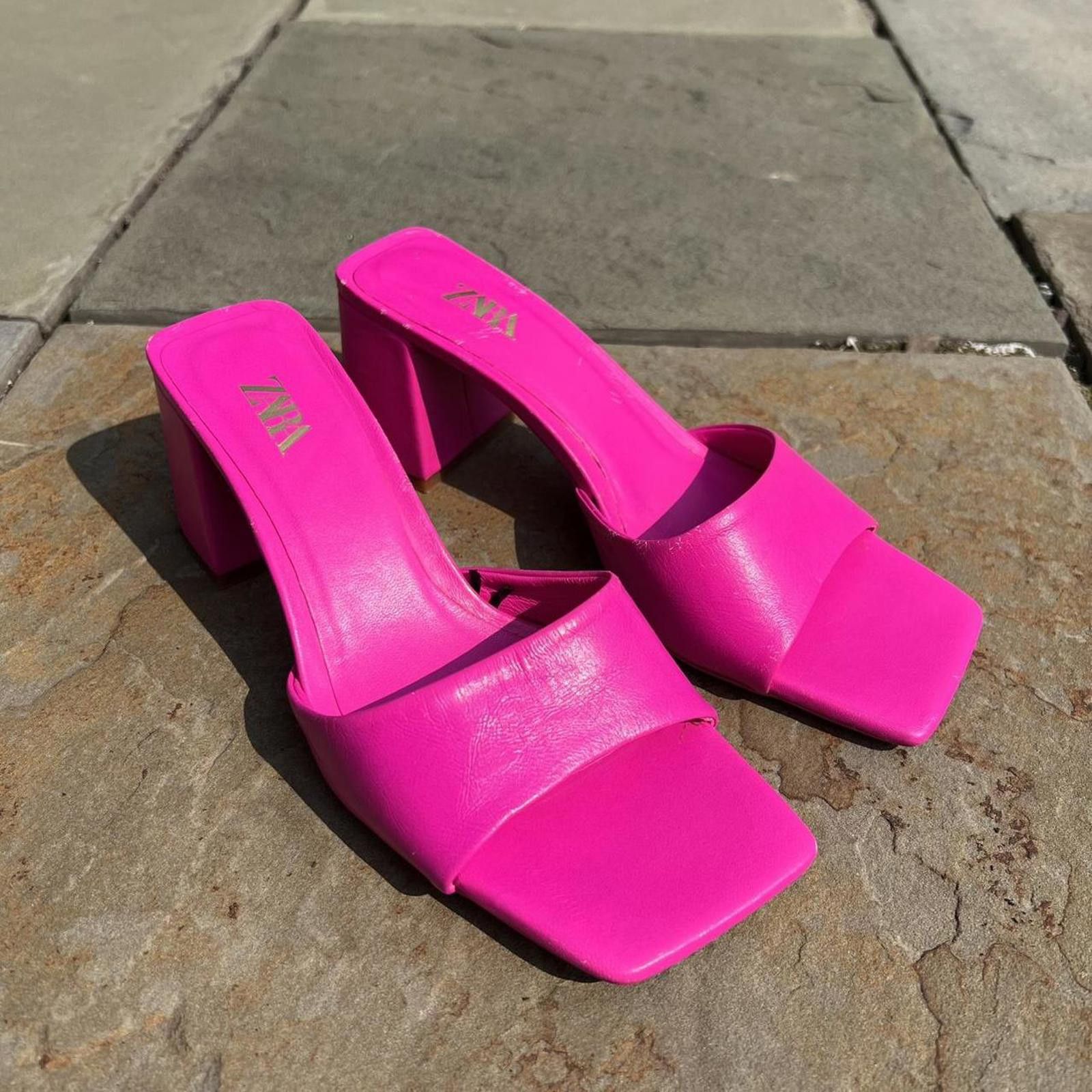 Zara Hot Pink Mule Heels Size US 7.5 / IT 37.5 - 2 Thumbnail