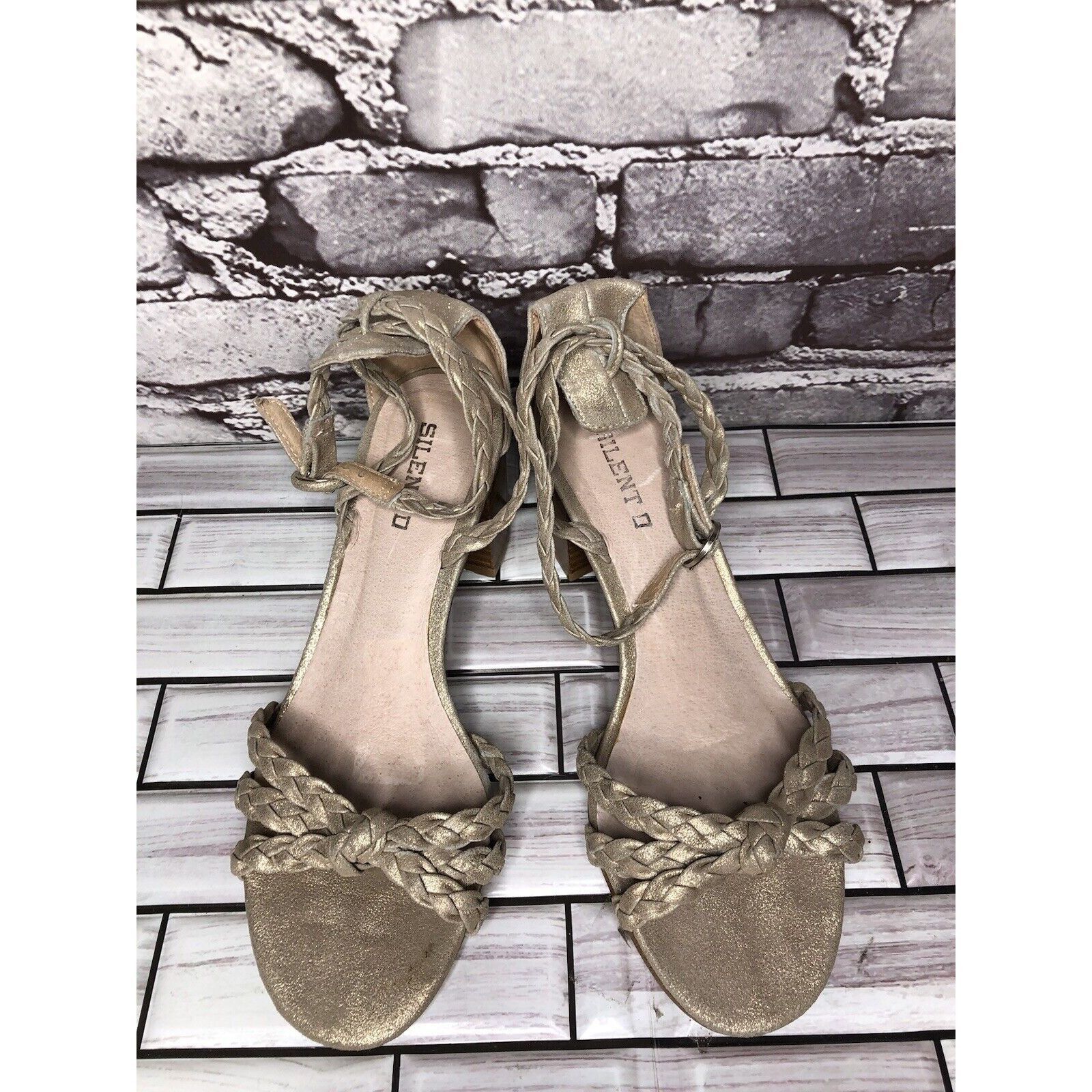 Other Silent D Raxiera Gold Braided Leather Block Heel Sandals Wom Size US 7.5 / IT 37.5 - 11 Thumbnail