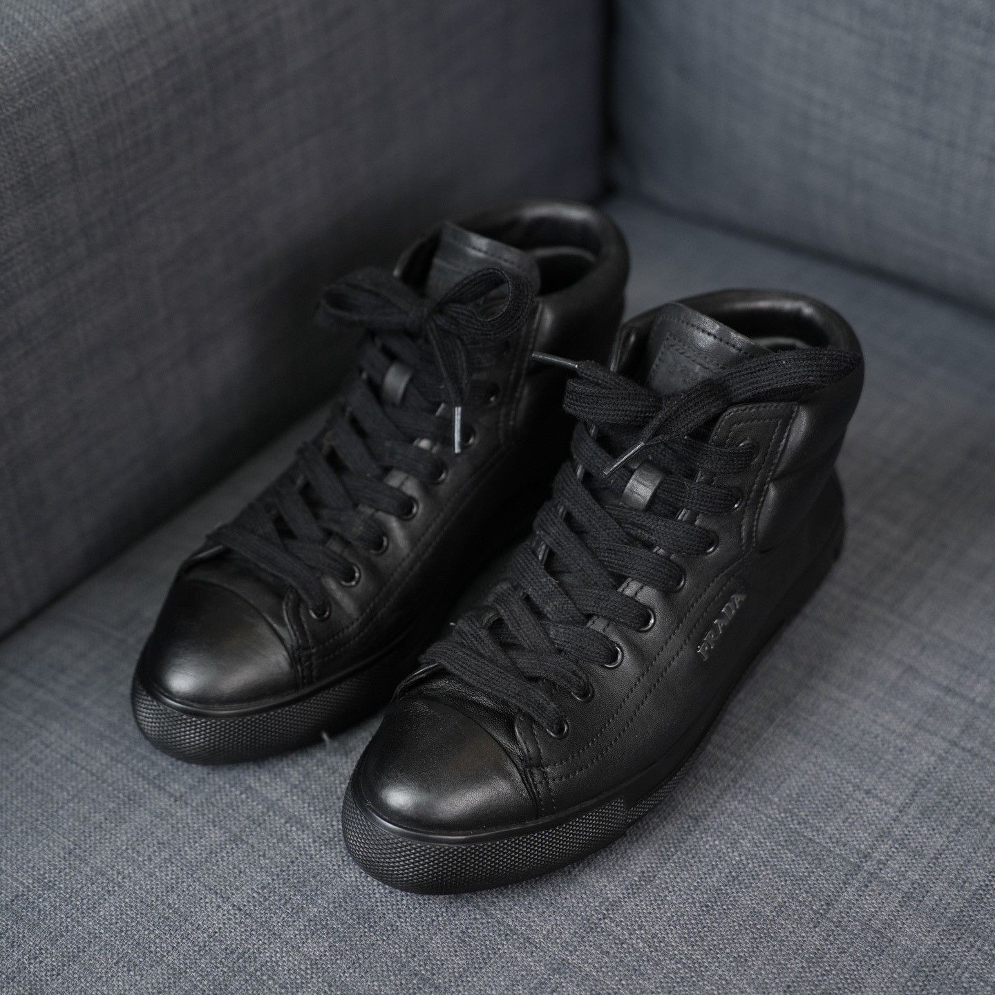 Prada Prada Black Hitop Sneakers us_6 Women Size US 6 / IT 36 - 1 Thumbnail