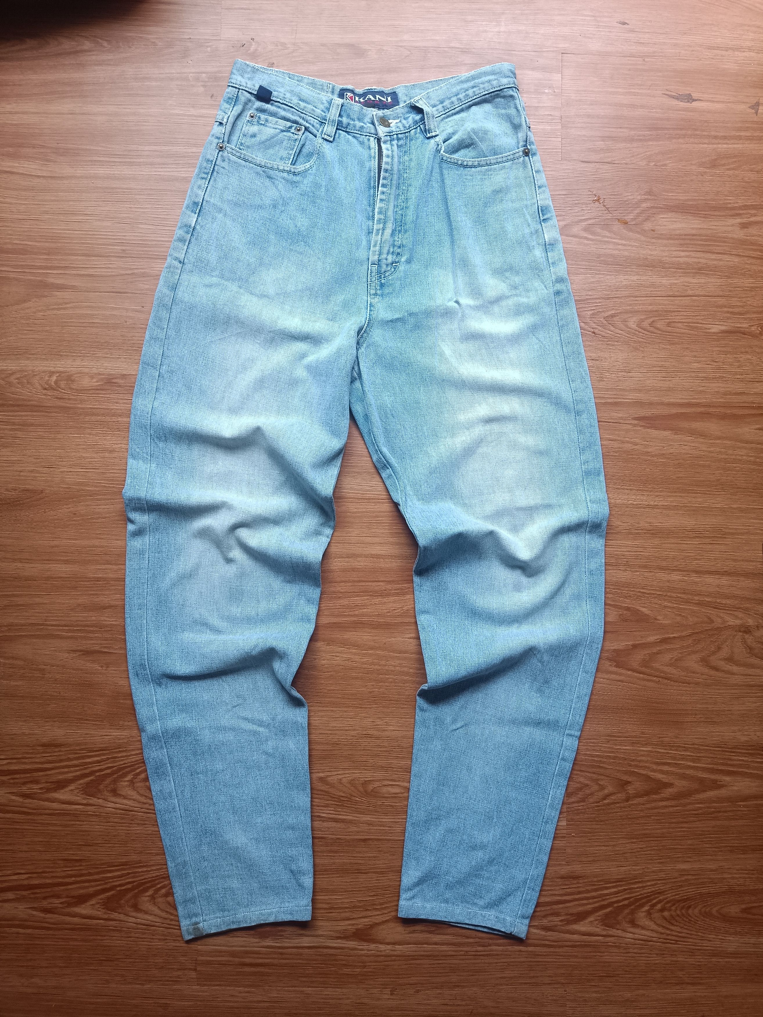 Image of Jnco x Karl Kani Baggy Pants in Blue Wash, Men's (Size 30)