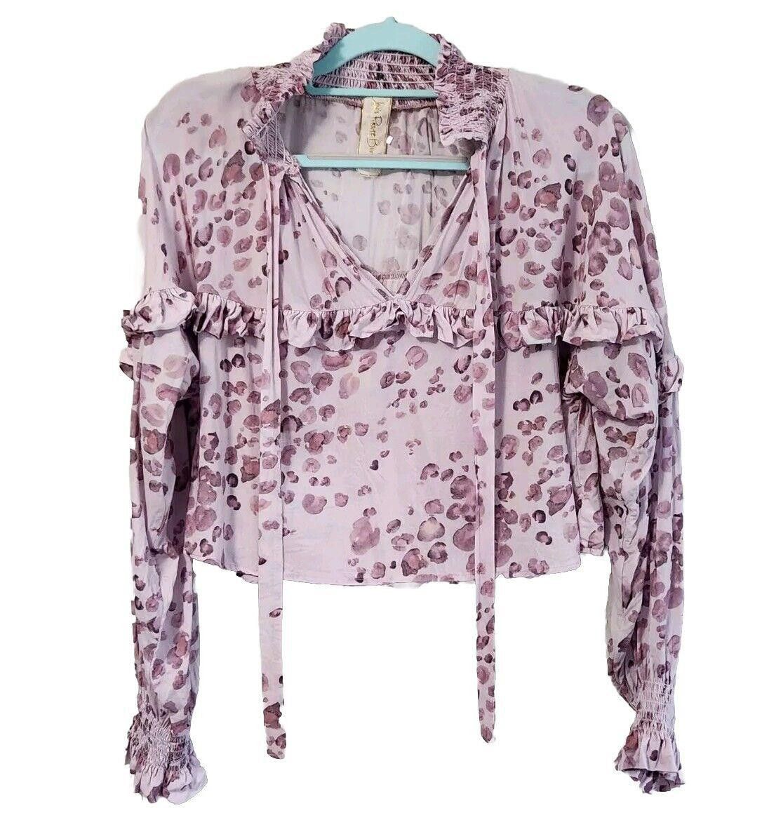 Designer Jens Pirate Booty Top Medium Purple Animal Print V Neck Size M / US 6-8 / IT 42-44 - 1 Thumbnail