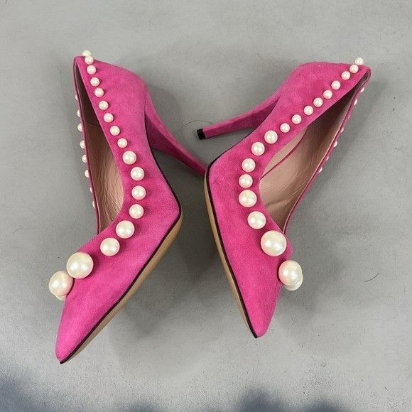 Moschino Moschino Boutique Pink Suede Pearl Pointed Toe 100 mm Heels Size US 8 / IT 38 - 6 Thumbnail