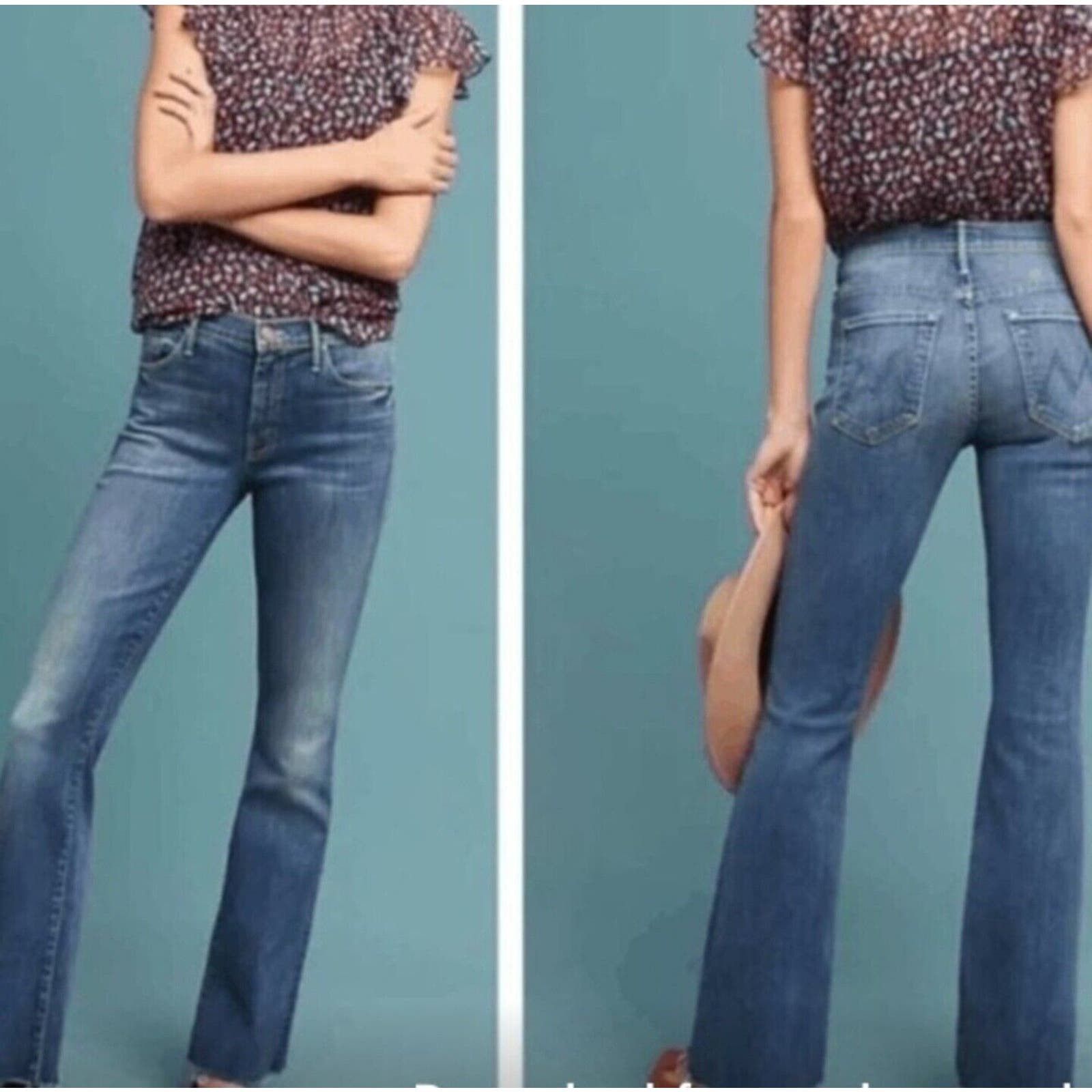 image of Mother Denim The Weekender Fray Flare In Not Rough Enough in Blue, Women's (Size 26)