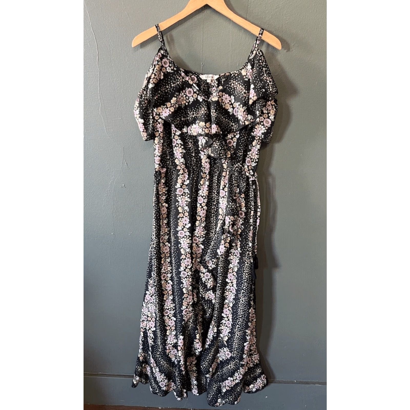 Vintage Hint of Blush Womens Dress Floral Pattern Flowy Long Black XL Sundress Fit & Flare Womens Size XL / US 12-14 / IT 48-50 - 2 Thumbnail