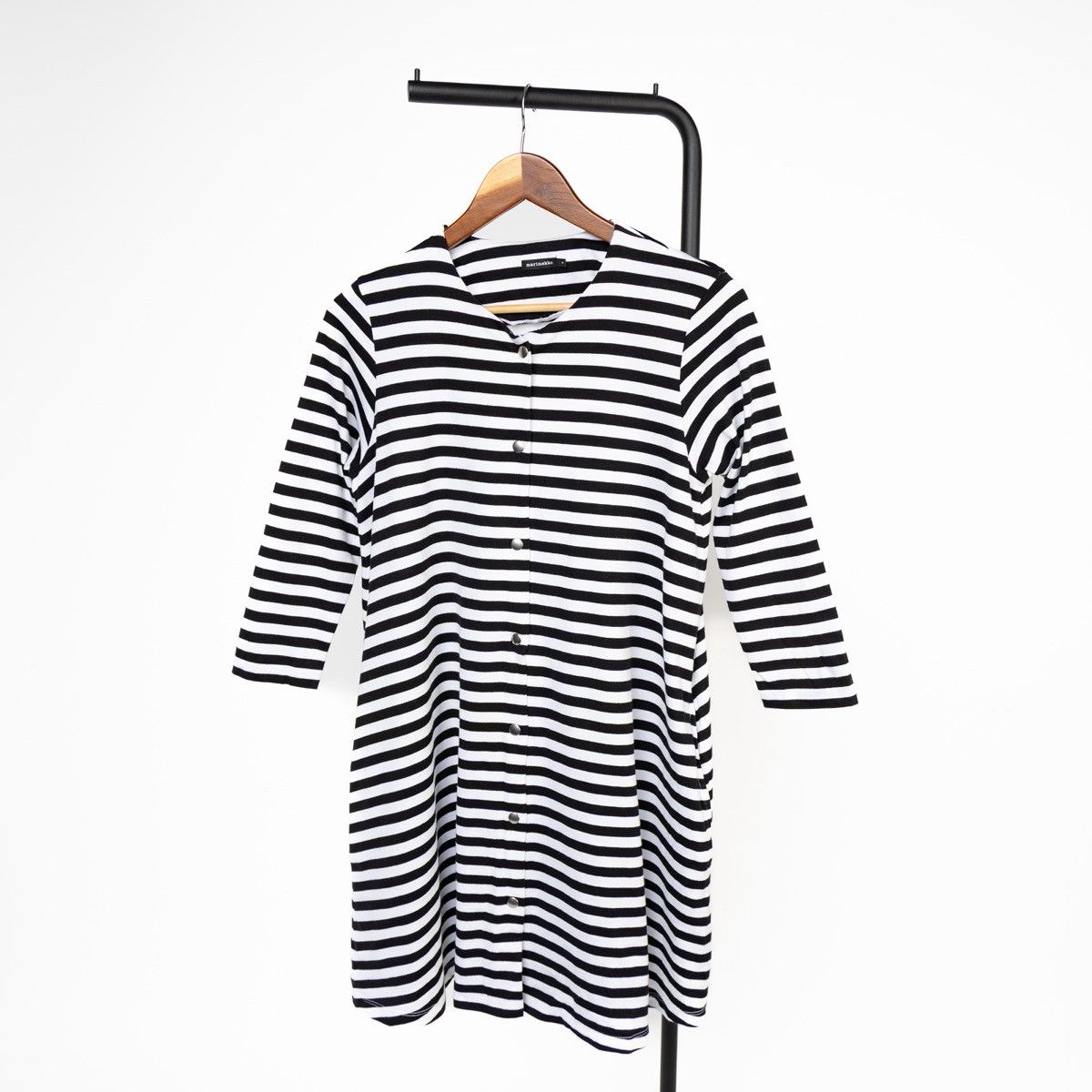 Marimekko Marimekko Black White Striped Dress Snap Front 3/4 Sleeve Size S / US 4 / IT 40 - 1 Thumbnail