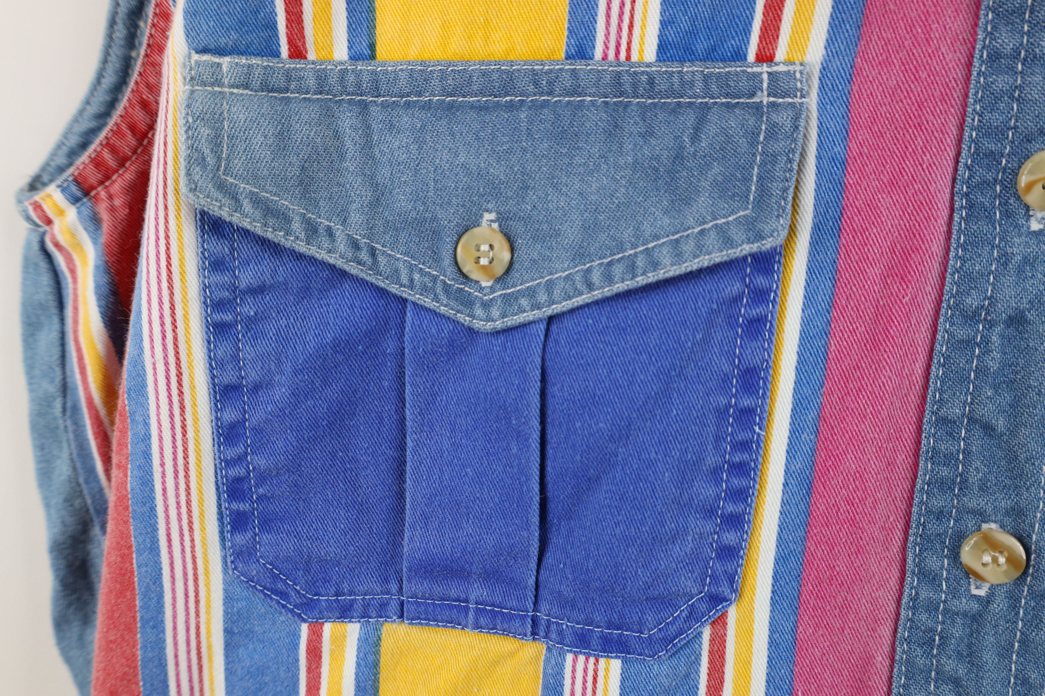 Vintage Deadstock Vintage 90s Striped Sleeveless Denim Button Shirt Size M / US 6-8 / IT 42-44 - 4 Thumbnail